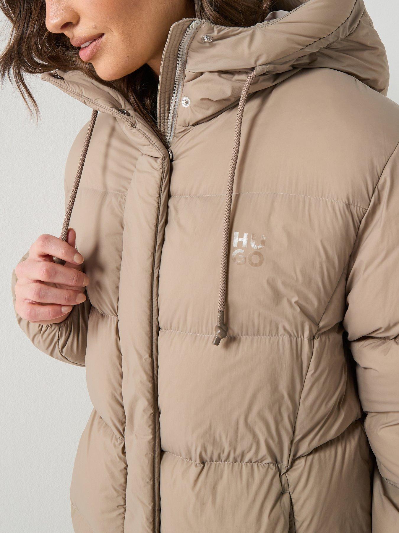 Image 3 of 6 of HUGO Long Hooded Puffer Coat - Light Beige