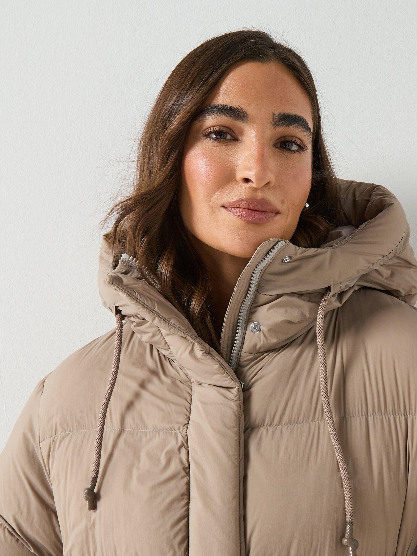 Image 4 of 6 of HUGO Long Hooded Puffer Coat - Light Beige