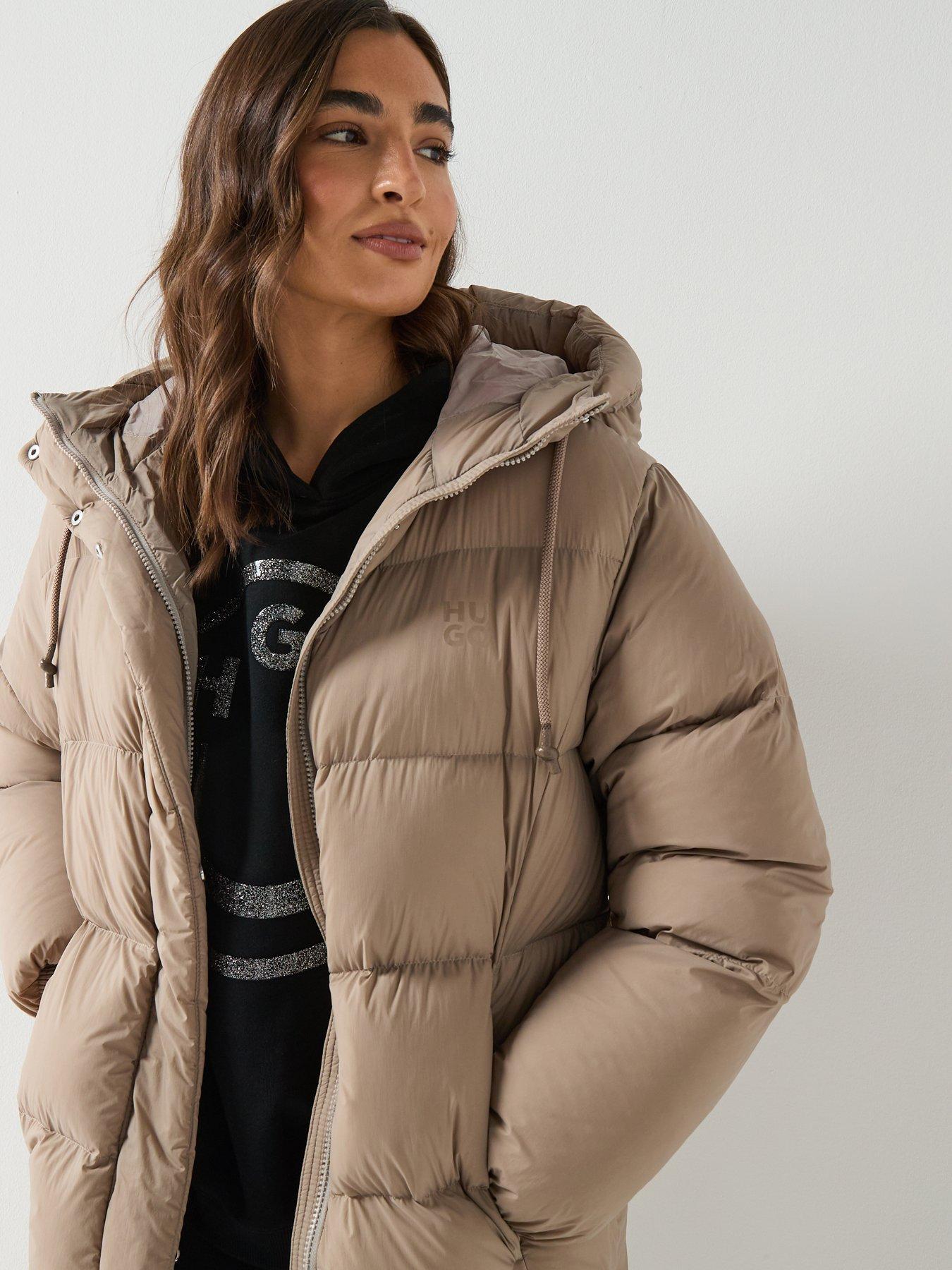 Image 6 of 6 of HUGO Long Hooded Puffer Coat - Light Beige