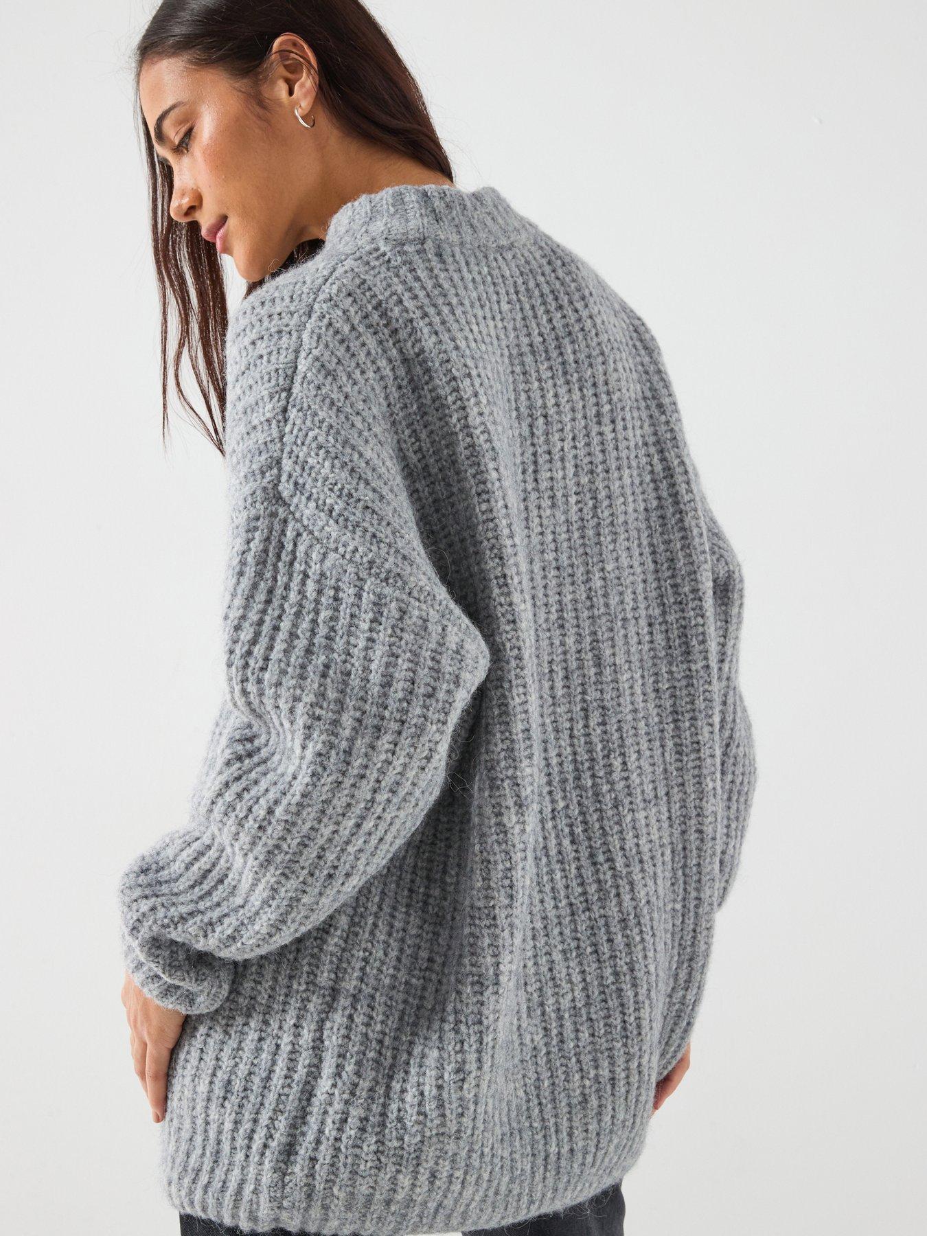  image of hugo-oversized-knitted-jumper-grey
