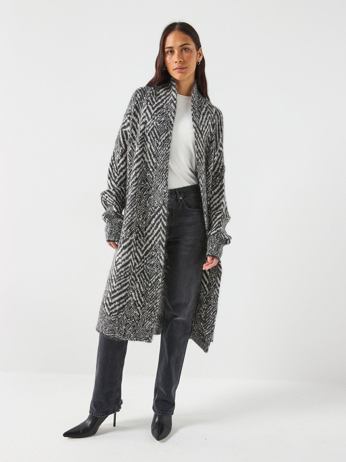  image of boss-fabrinta-long-line-knitted-cardigan-multi