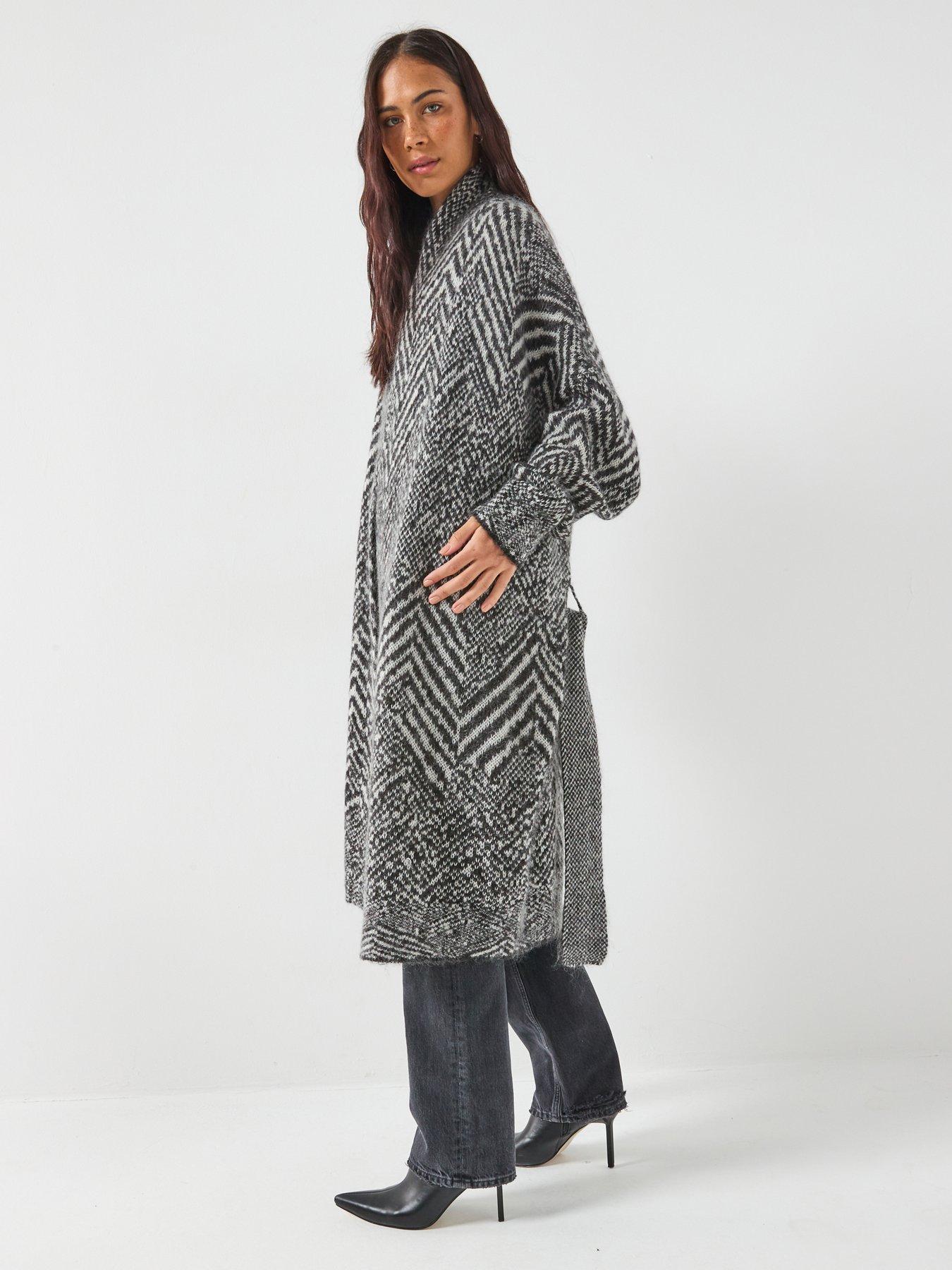  image of boss-fabrinta-long-line-knitted-cardigan-multi
