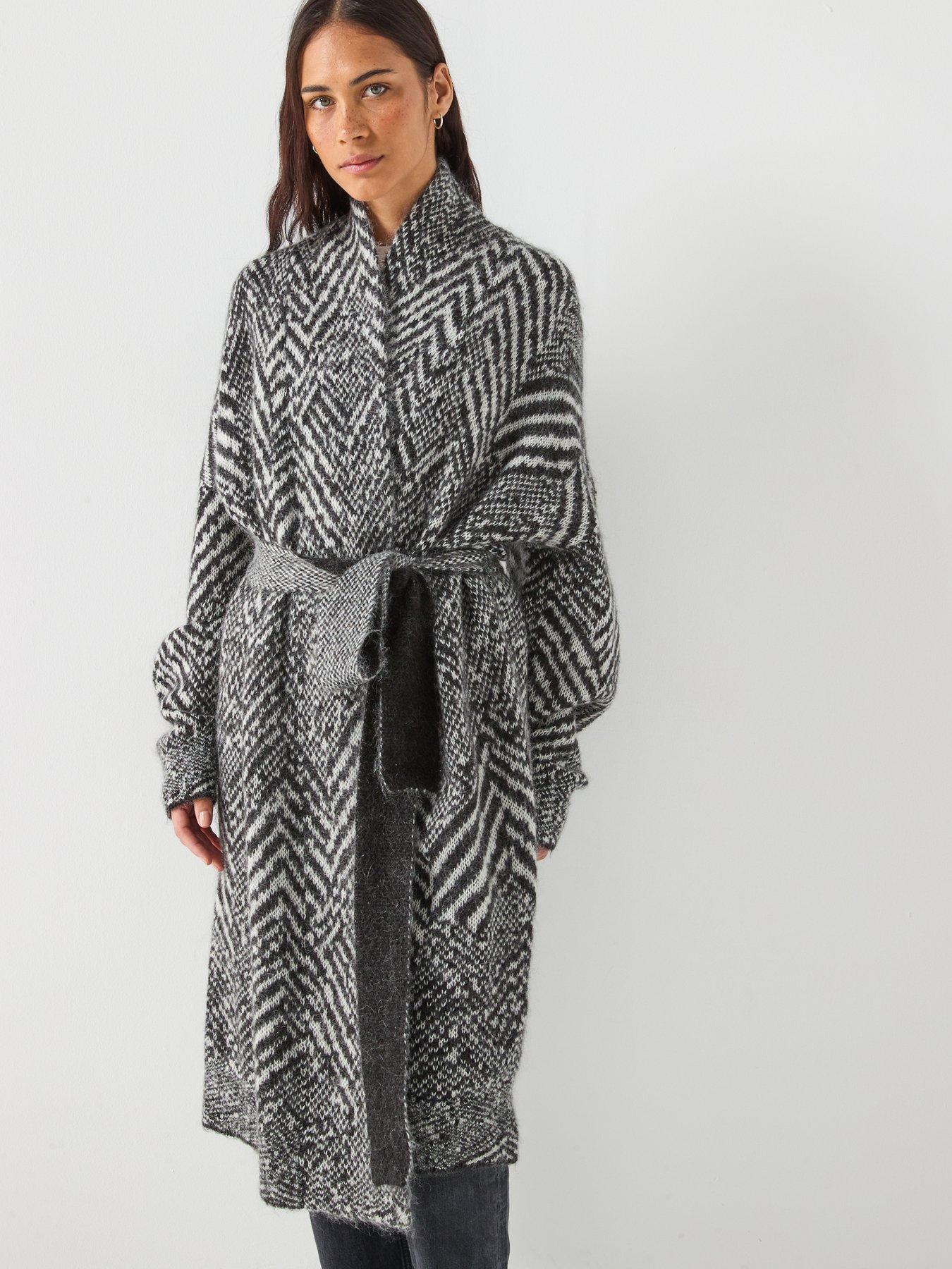  image of boss-fabrinta-long-line-knitted-cardigan-multi