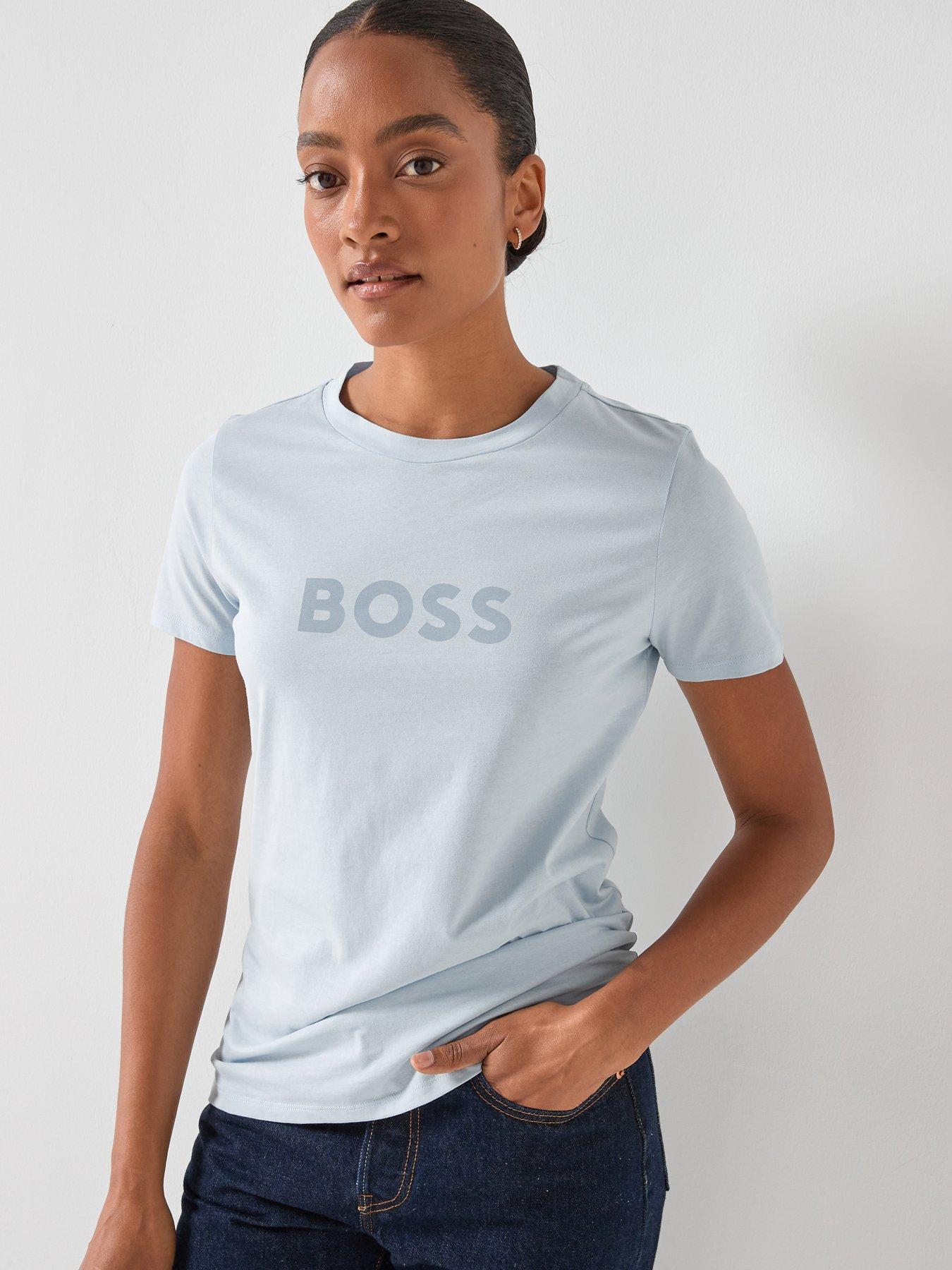 front image of boss-logo-t-shirt-pastel-blue