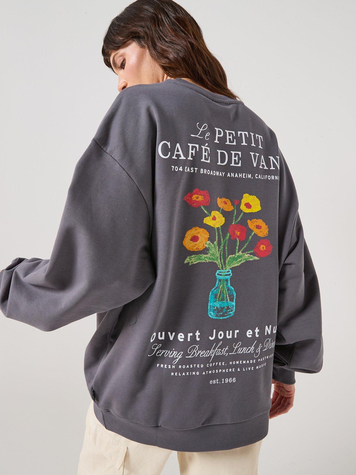 Image 1 of 6 of Vans Cafe Graphic Print Oversized Sweatshirt - Grey