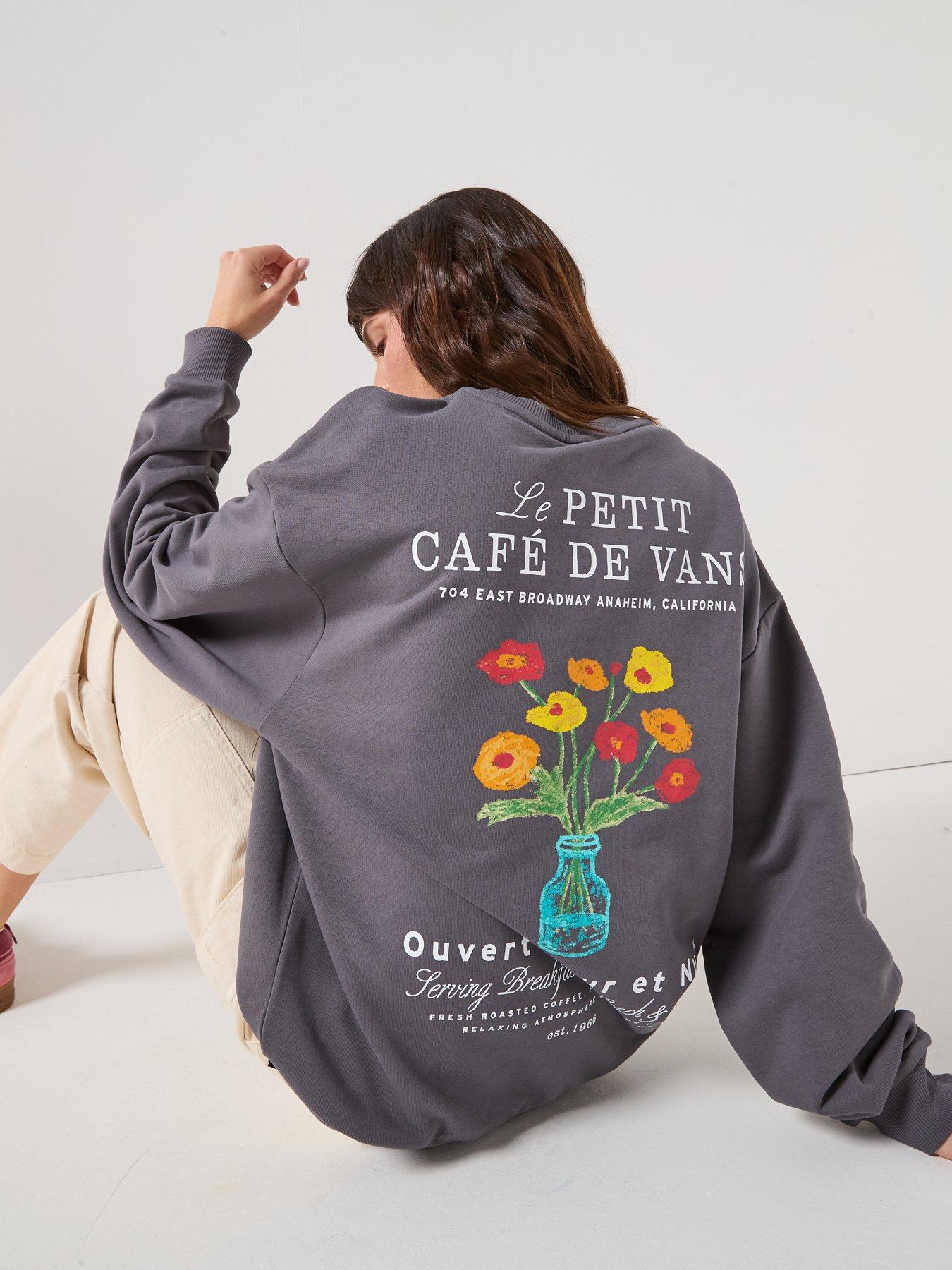 Image 4 of 6 of Vans Cafe Graphic Print Oversized Sweatshirt - Grey
