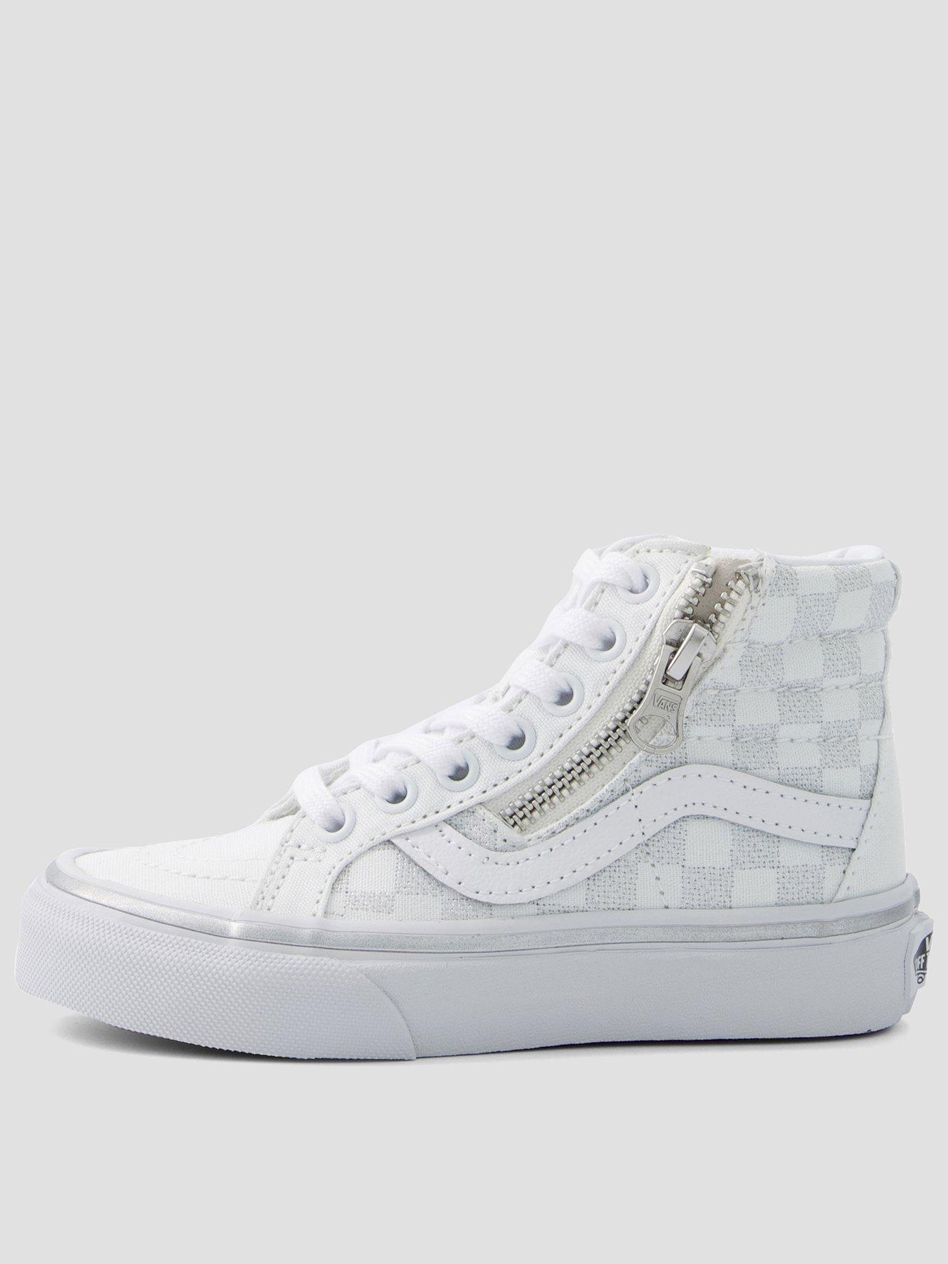 Vans Kids Unisex Sk8-Hi Reissue Side Zip Shoes - Metallic Checkerboard Silver