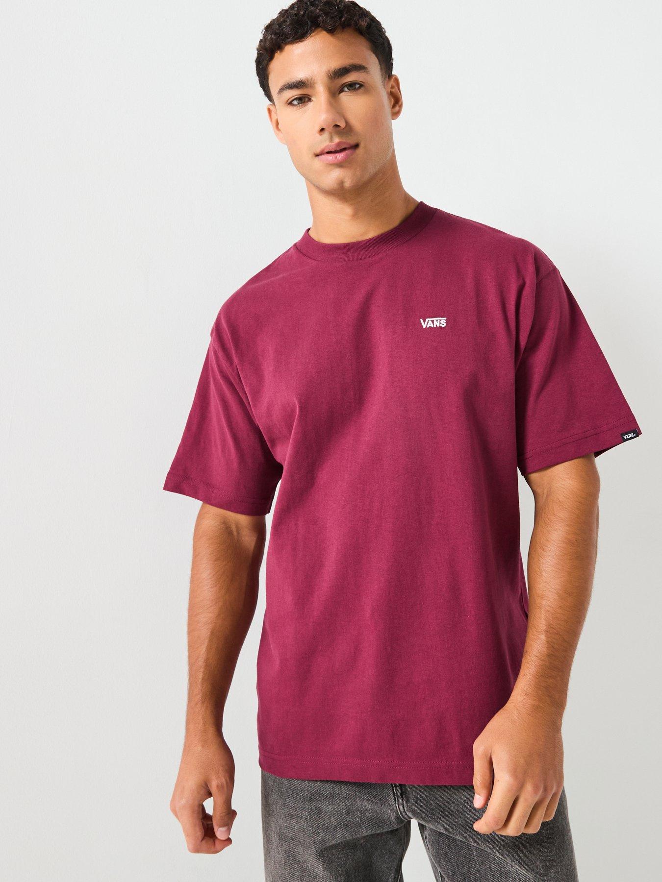 undefined Mens Left Chest Oversized Short Sleeve T-Shirt - Burgundy Red