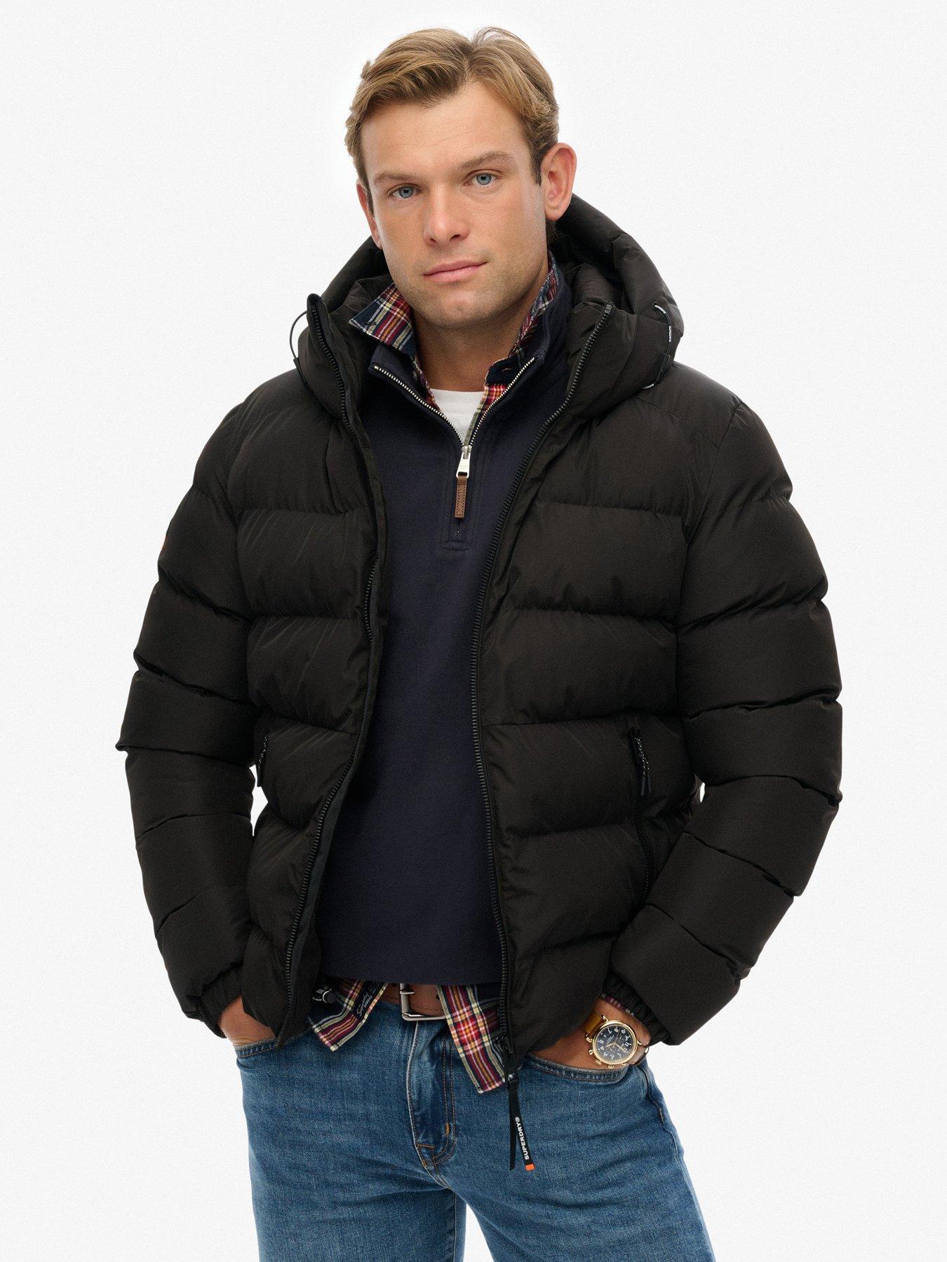 Image 1 of 6 of Superdry Hooded Sports Puffer Jacket - Black