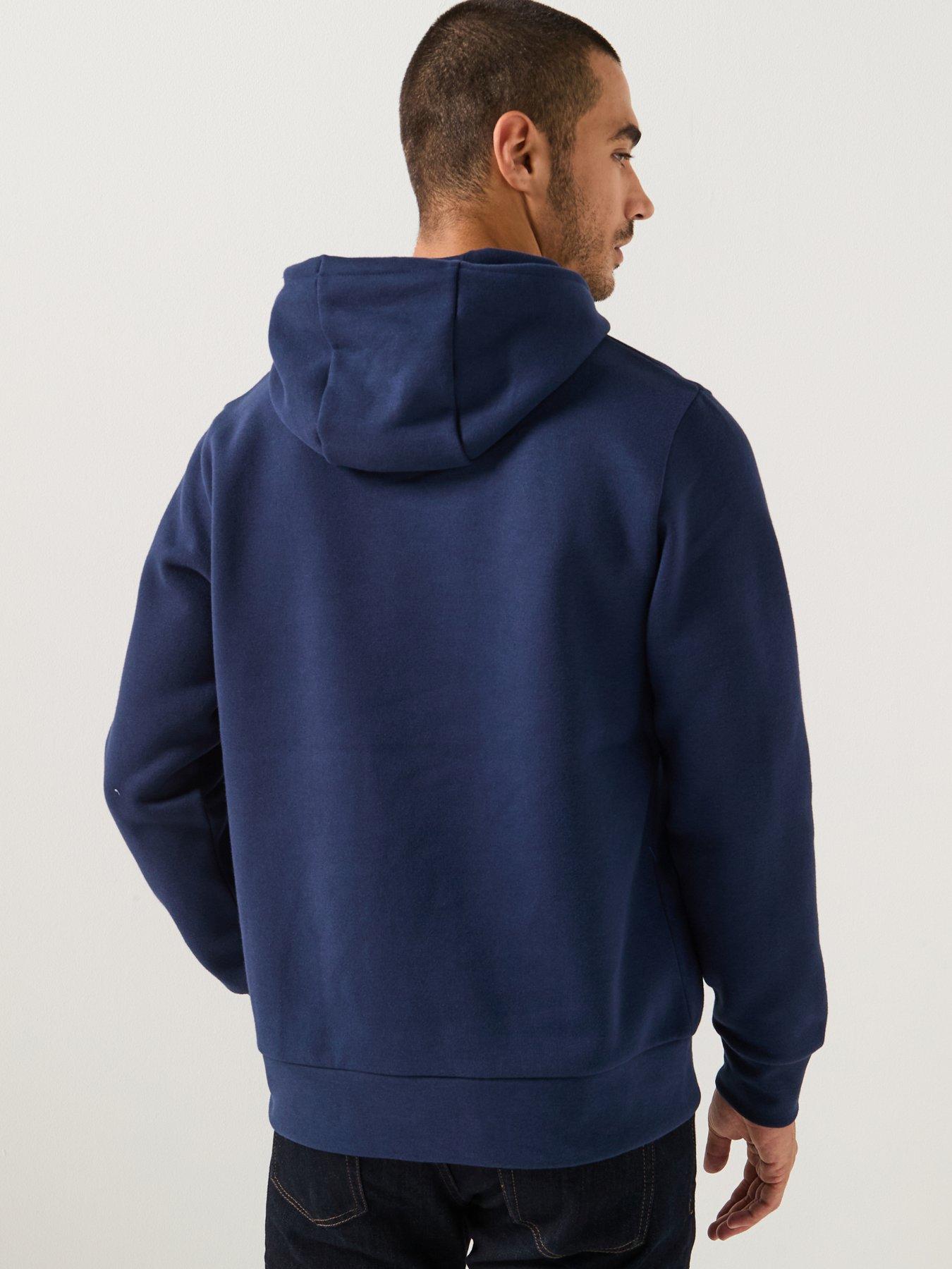 stillFront image of hackett-heritage-essential-arch-logo-overhead-hoodie-navy