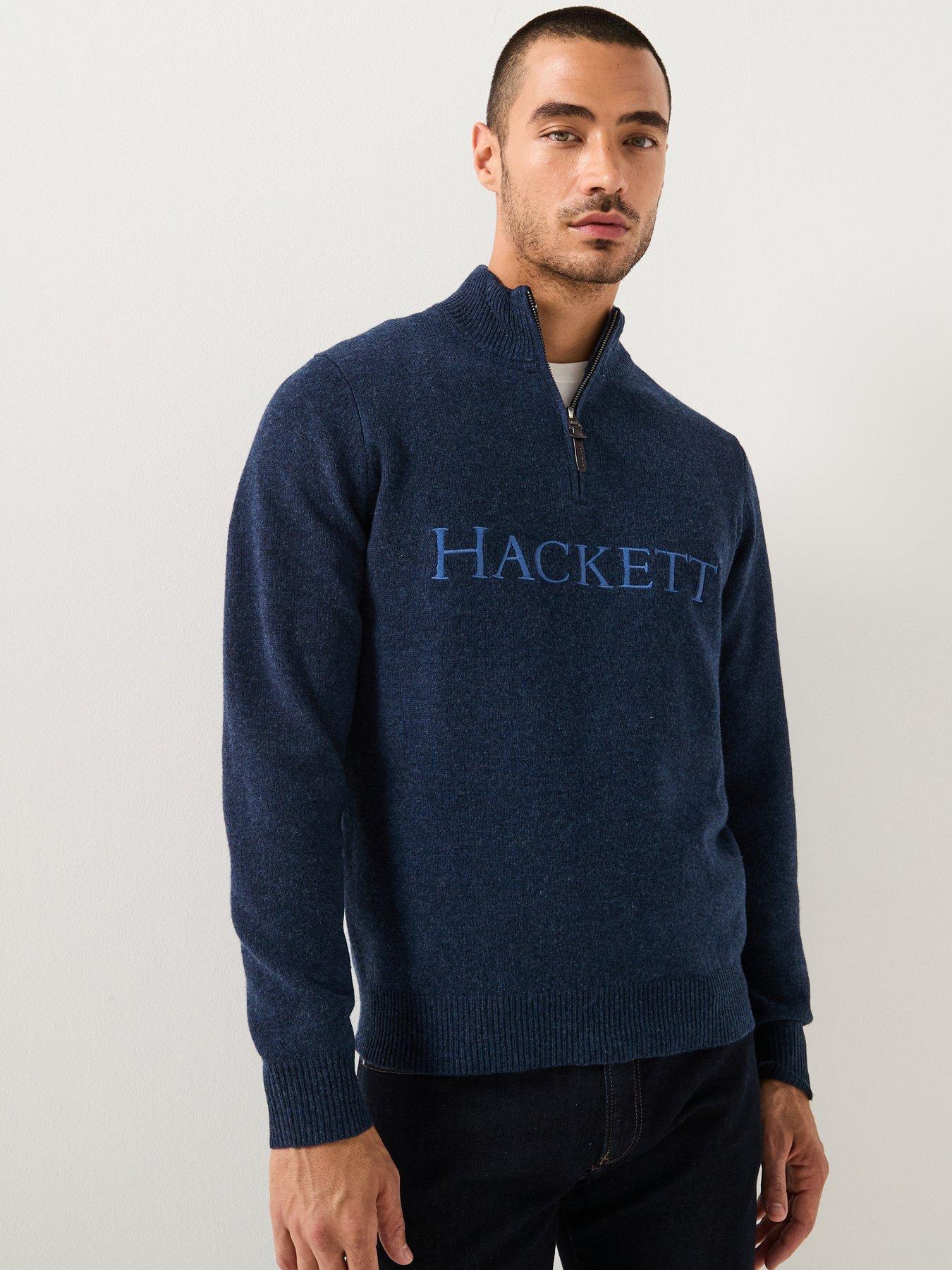 front image of hackett-heritage-no1-half-zip-knitted-jumper-navy