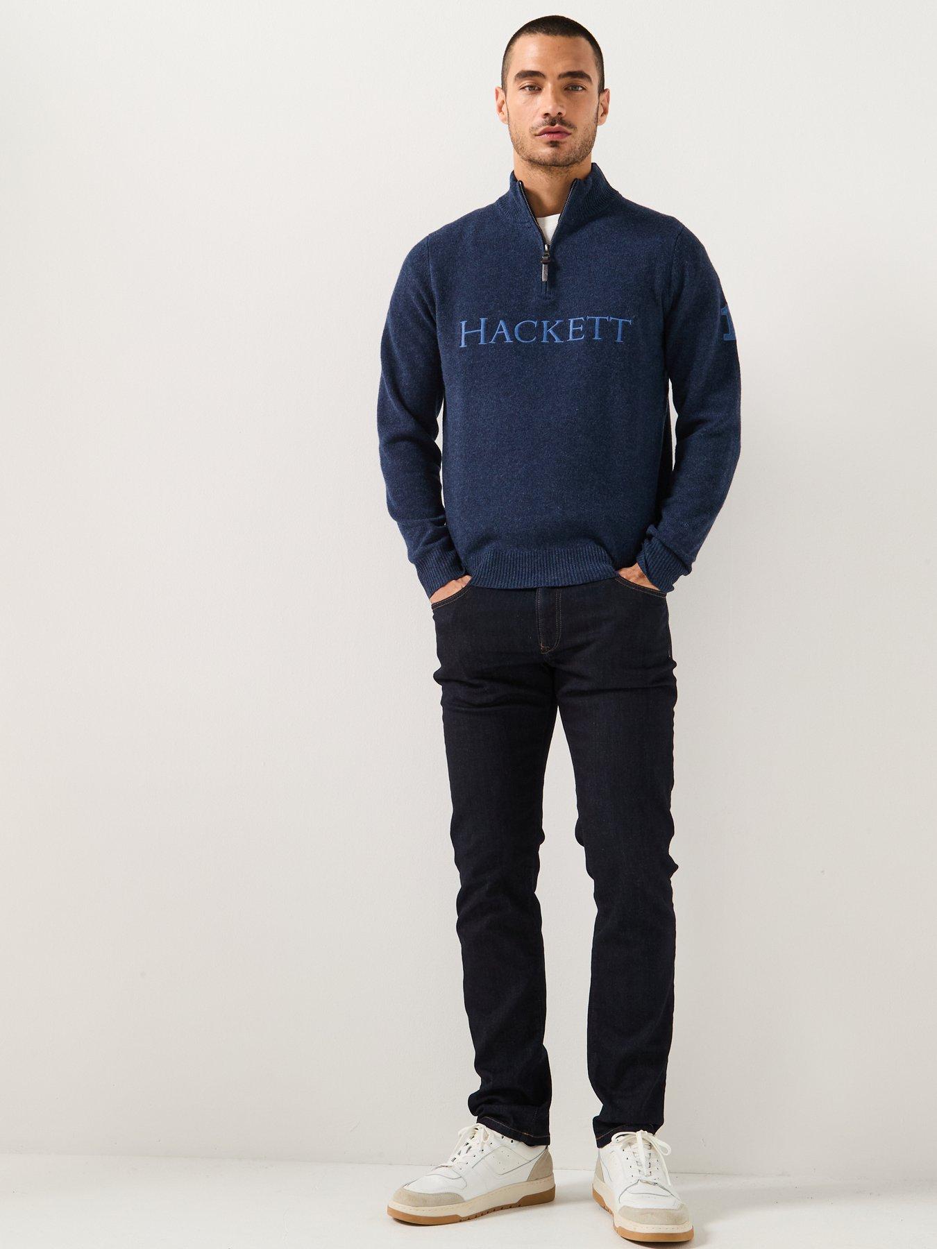  image of hackett-heritage-no1-half-zip-knitted-jumper-navy