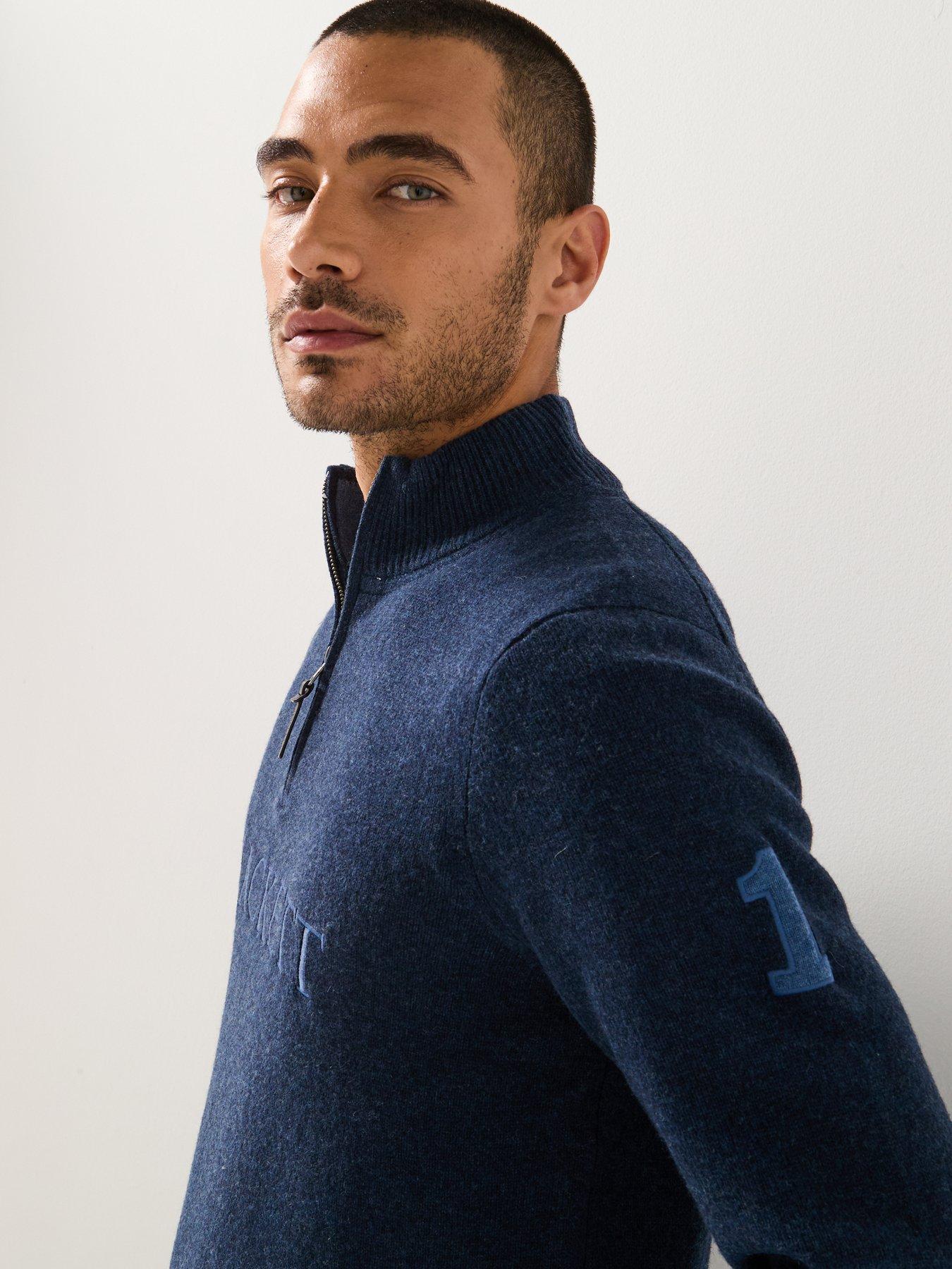  image of hackett-heritage-no1-half-zip-knitted-jumper-navy