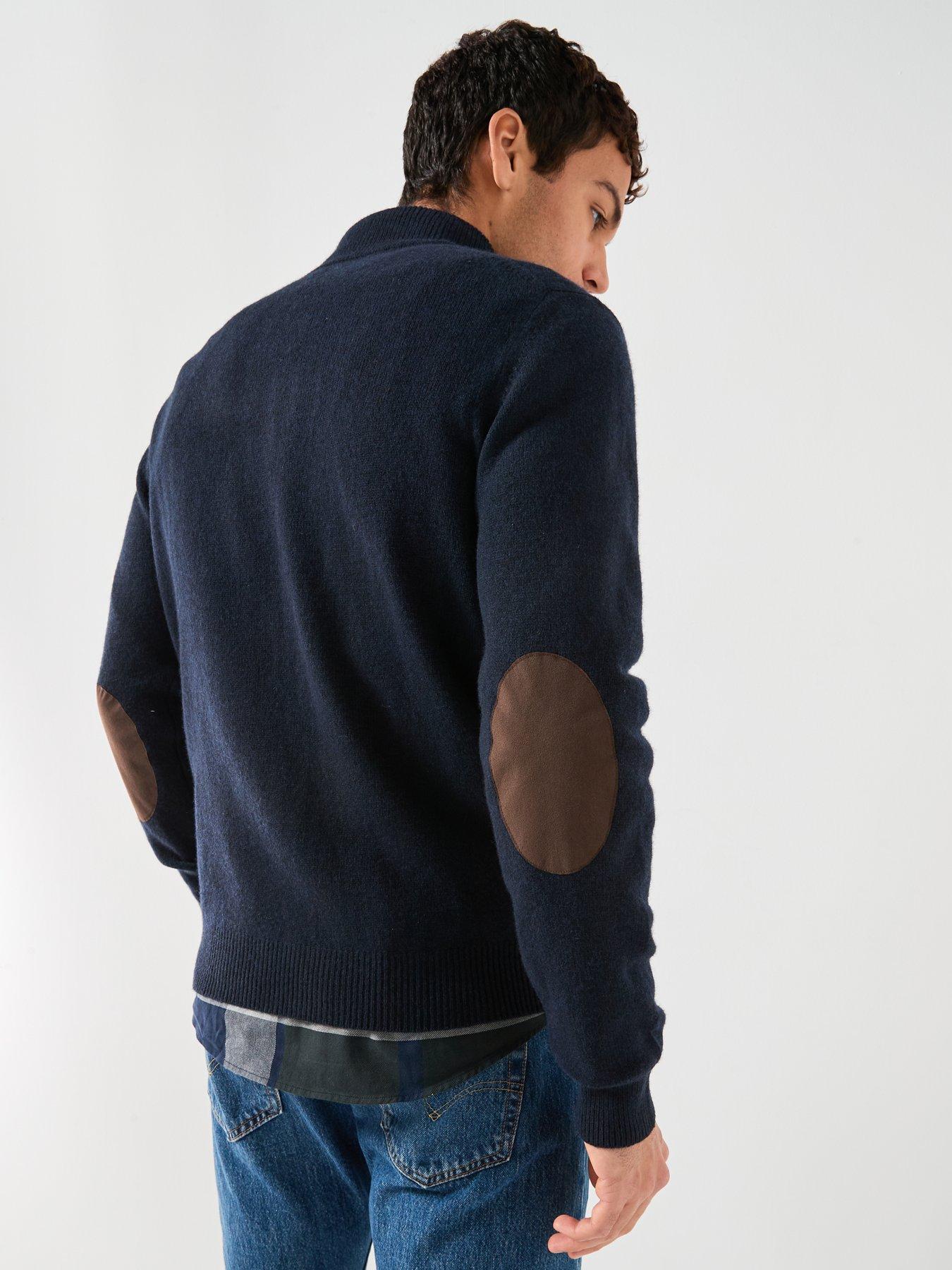 stillFront image of hackett-lambswool-half-zip-knitted-jumper-navy