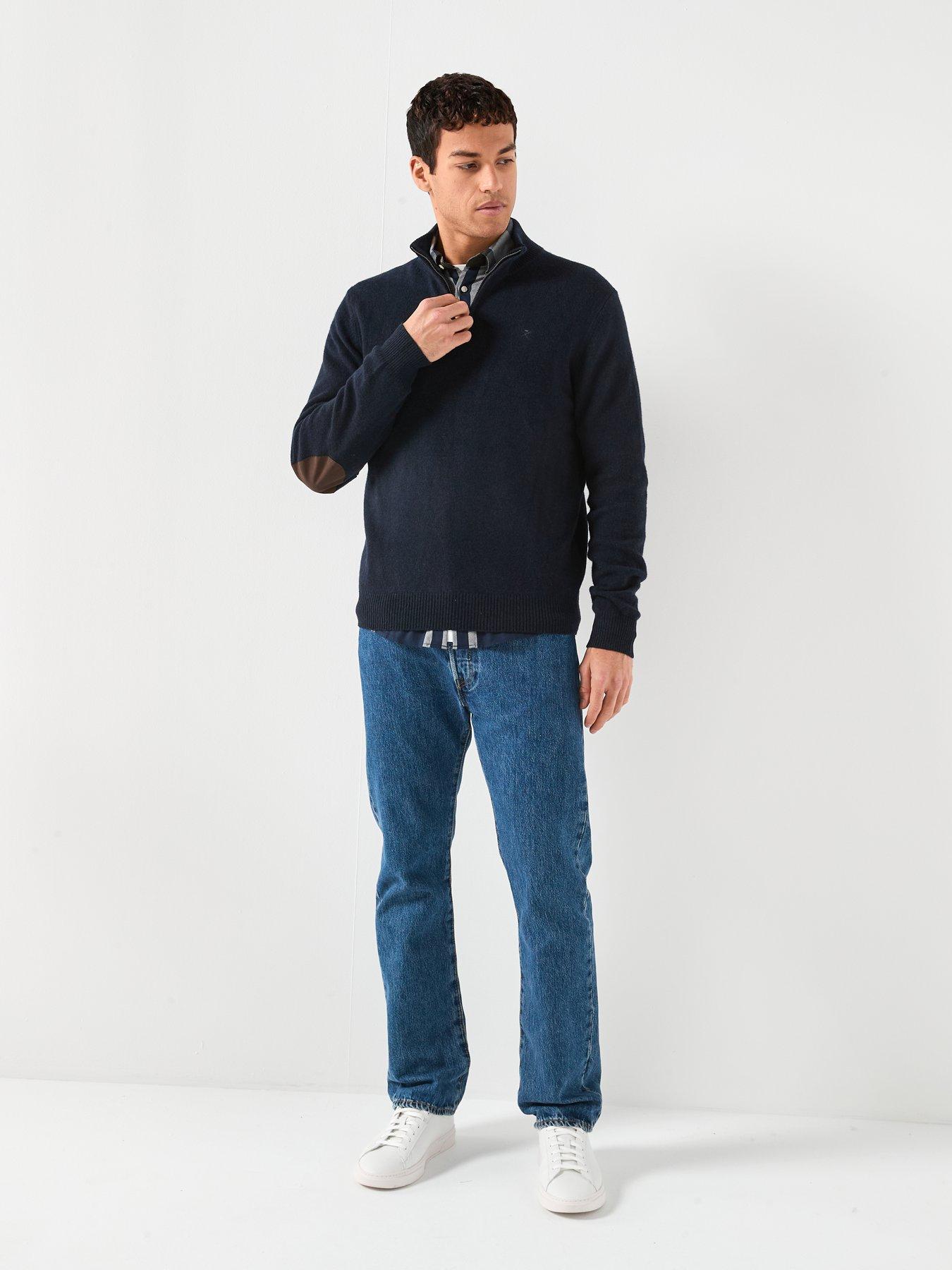  image of hackett-lambswool-half-zip-knitted-jumper-navy