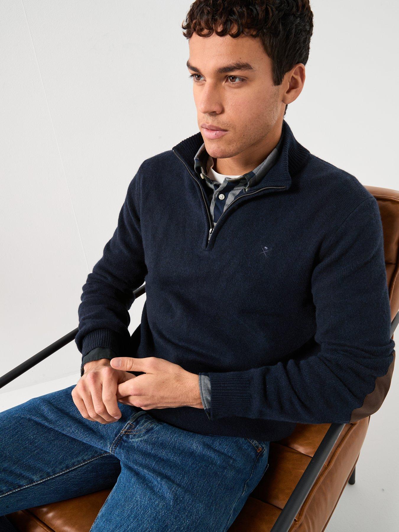  image of hackett-lambswool-half-zip-knitted-jumper-navy