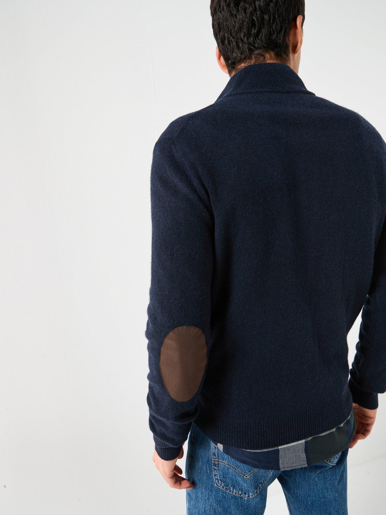  image of hackett-lambswool-half-zip-knitted-jumper-navy