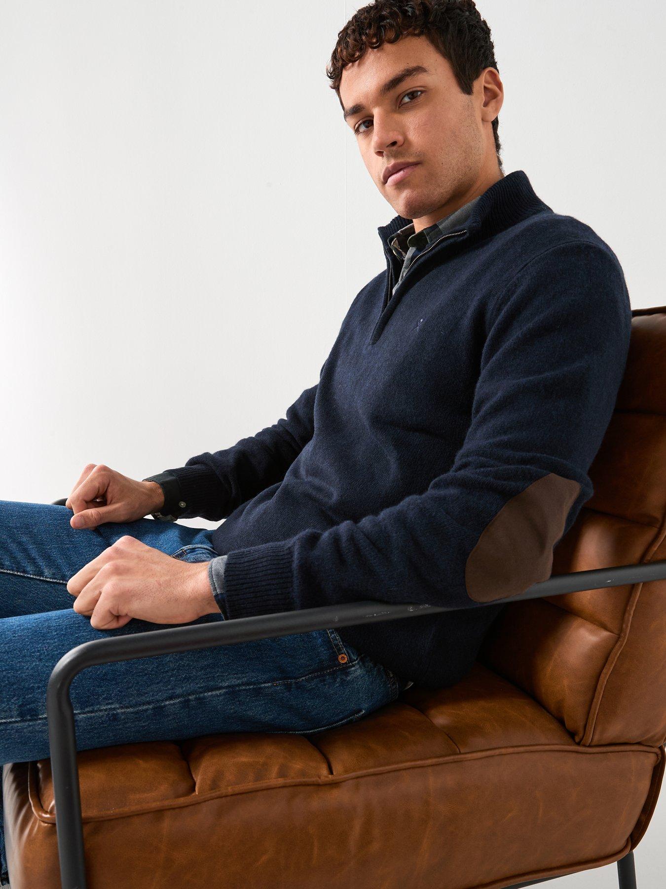  image of hackett-lambswool-half-zip-knitted-jumper-navy