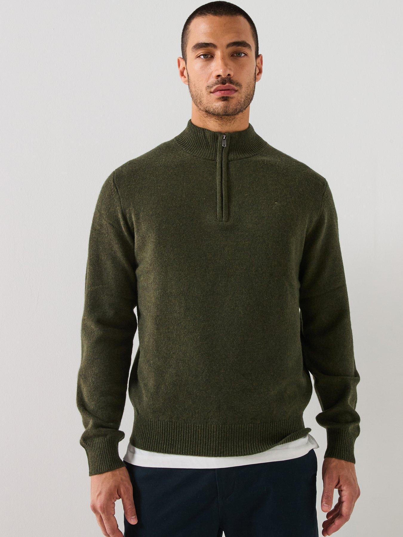  image of hackett-lambswool-half-zip-knitted-jumper-green