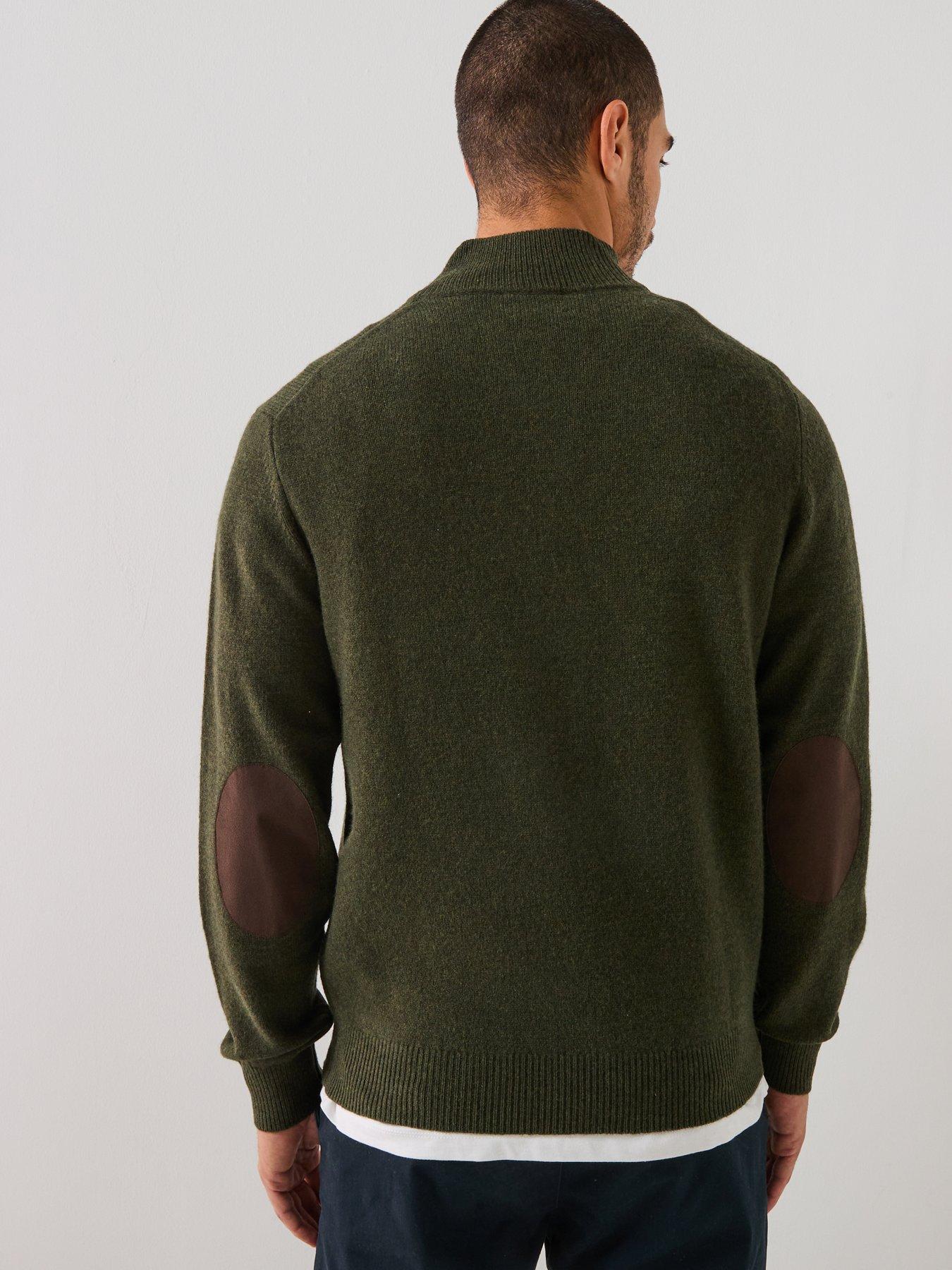  image of hackett-lambswool-half-zip-knitted-jumper-green