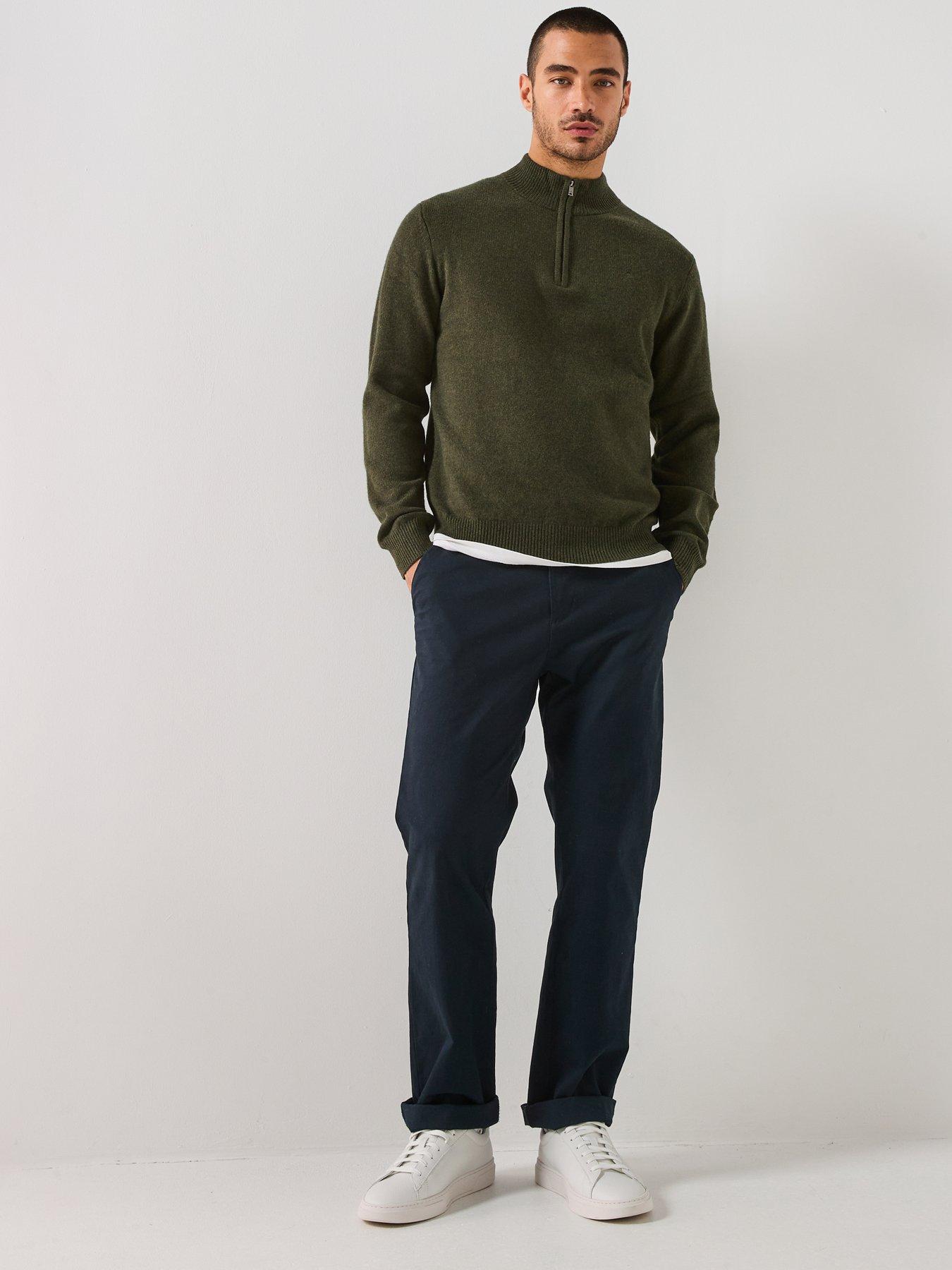  image of hackett-lambswool-half-zip-knitted-jumper-green