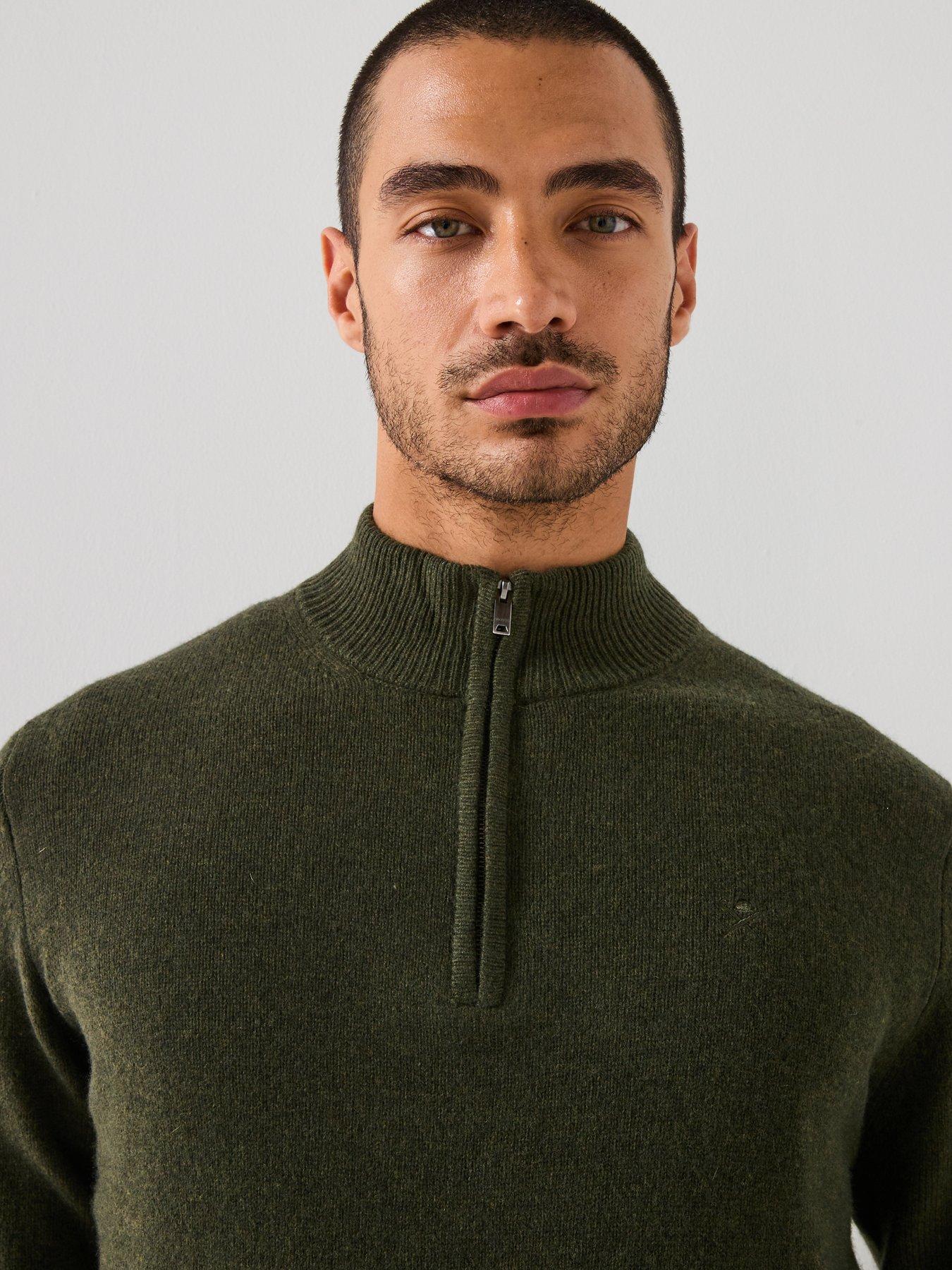  image of hackett-lambswool-half-zip-knitted-jumper-green