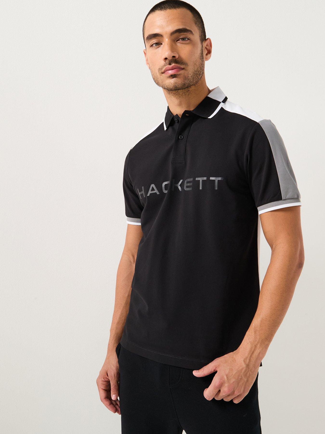 Hackett Hackett Linear Logo Short Sleeve Polo Shirt - Black