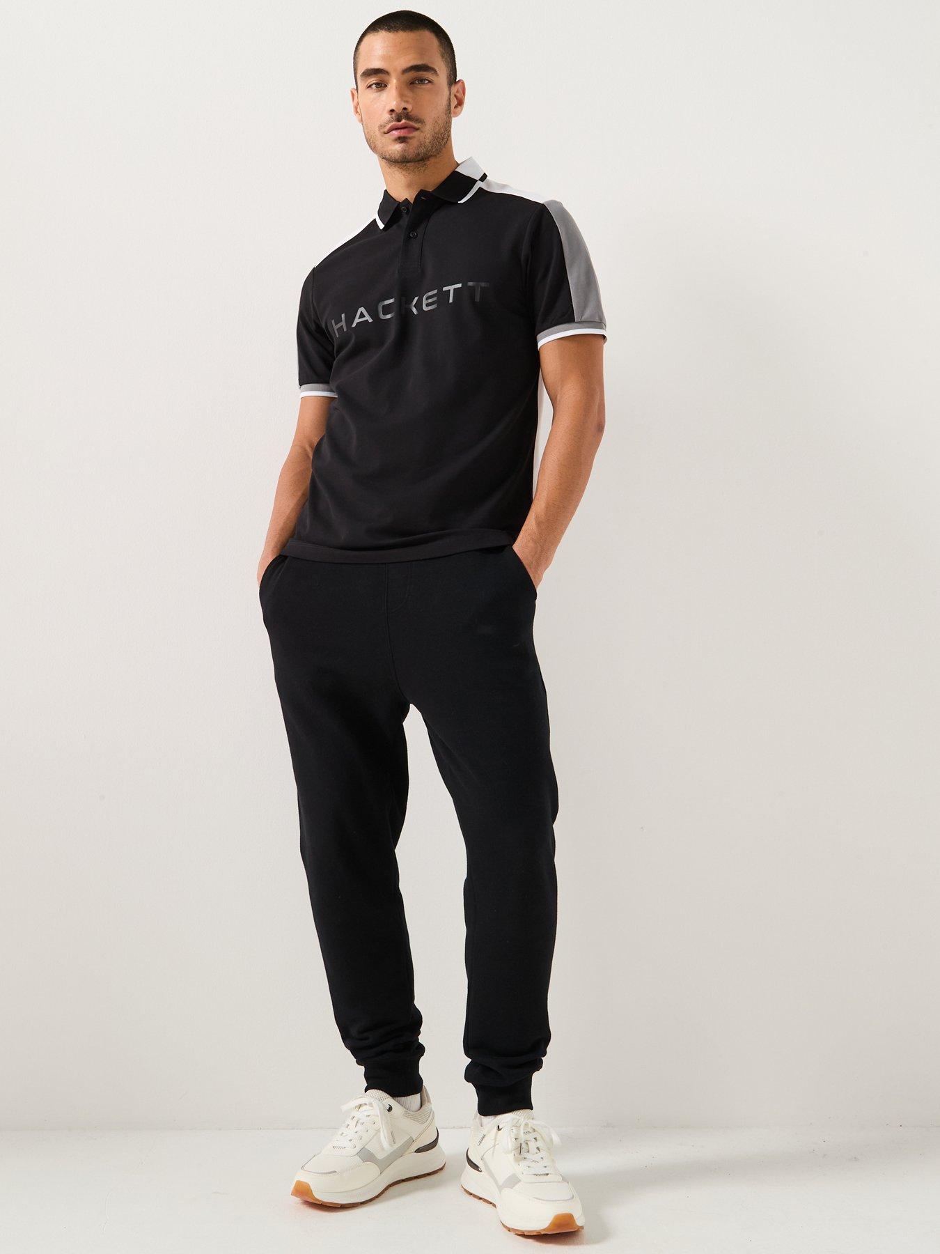  image of hackett-linear-logo-short-sleeve-polo-shirt-black