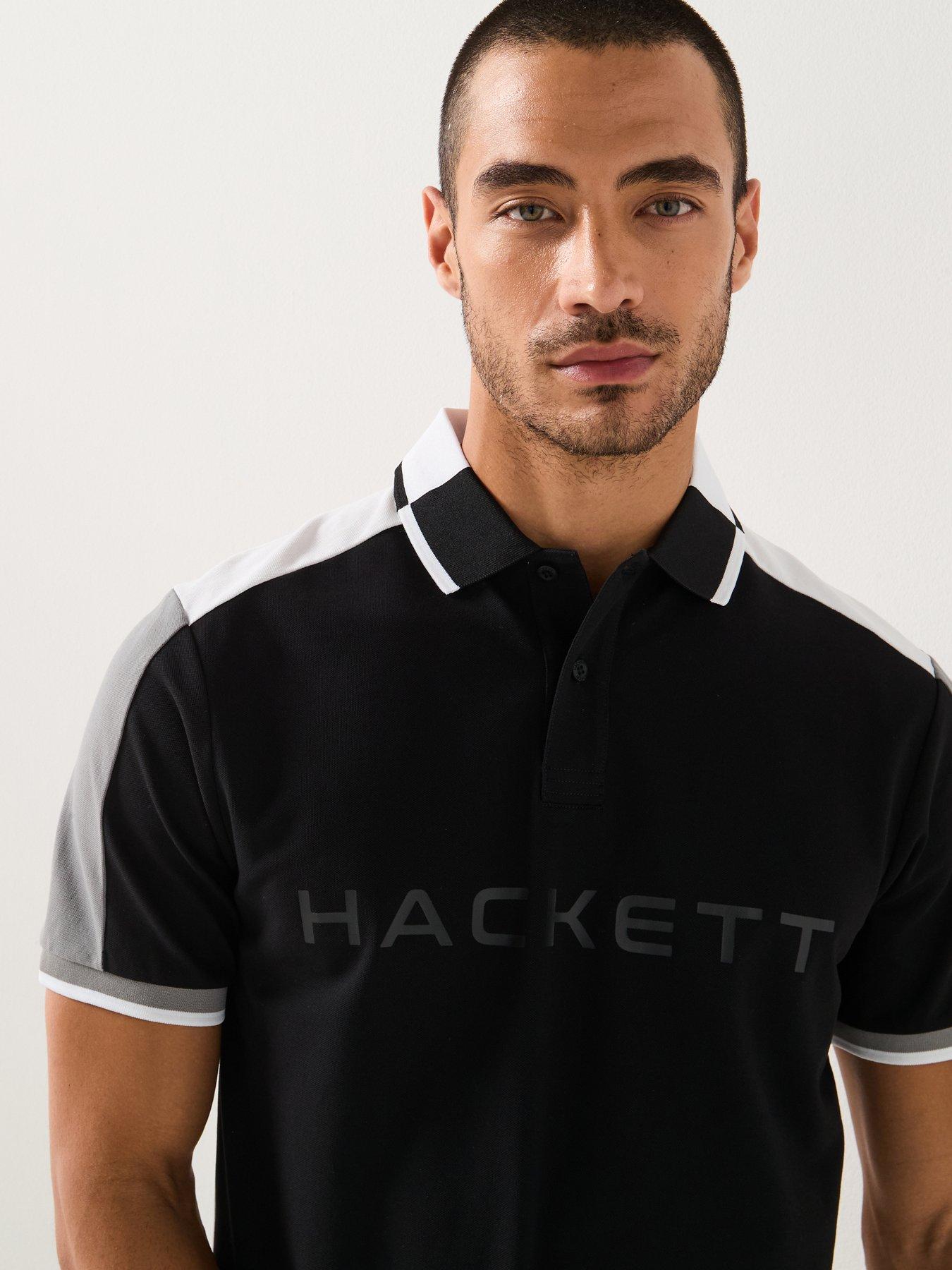  image of hackett-linear-logo-short-sleeve-polo-shirt-black
