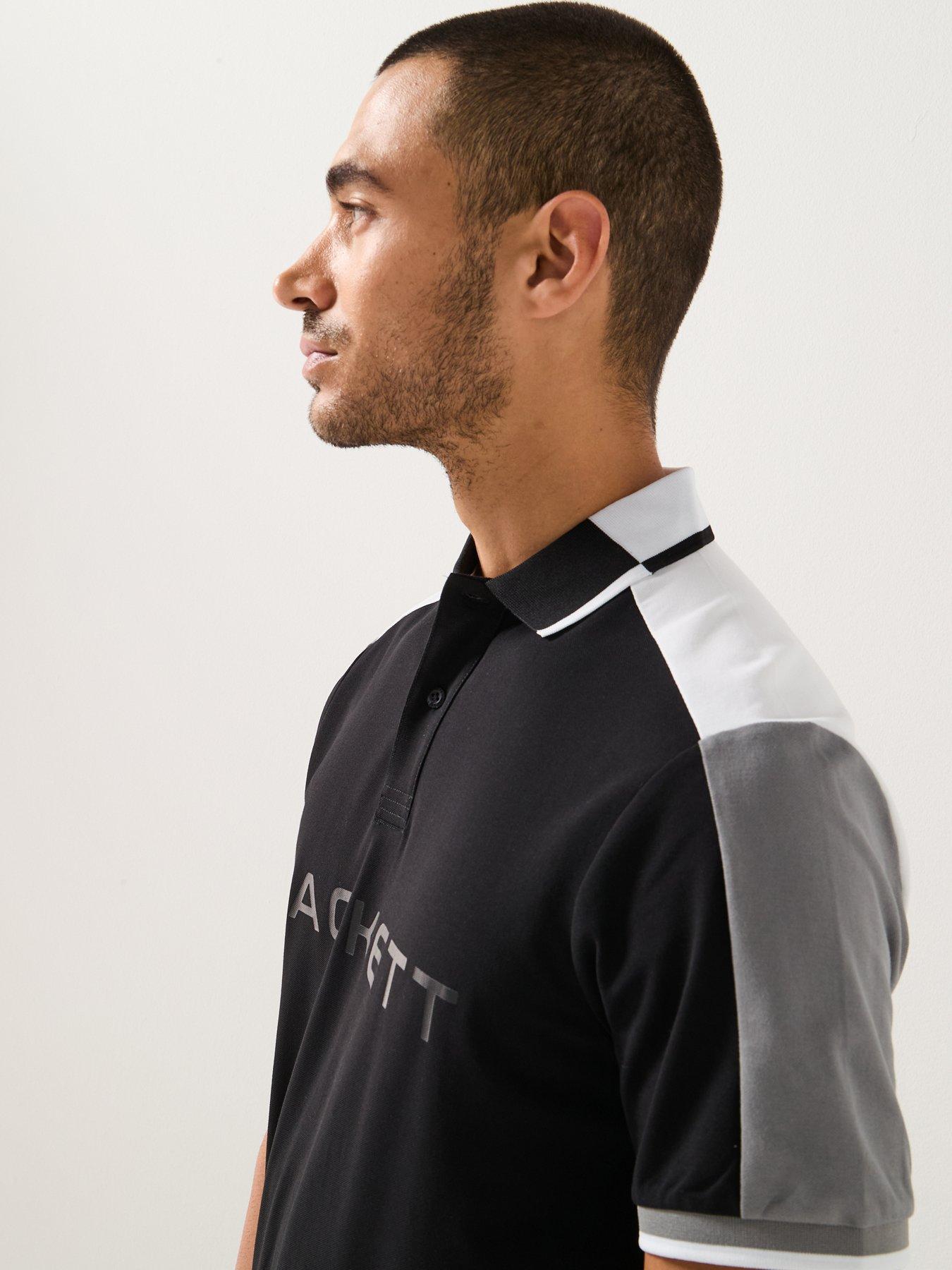  image of hackett-linear-logo-short-sleeve-polo-shirt-black