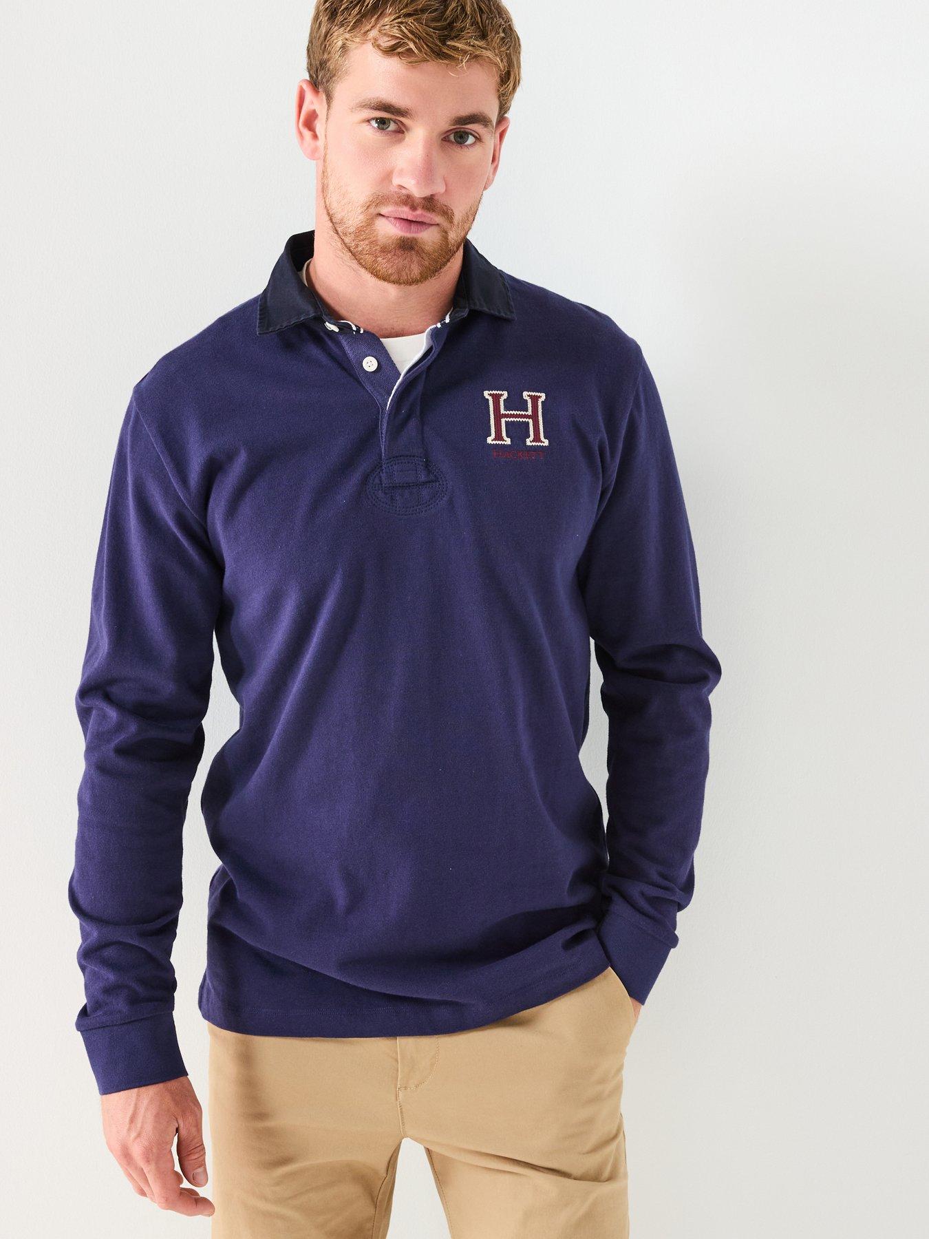 Image 1 of 6 of Hackett Heritage H Rugby Long Sleeve Polo Shirt - Navy