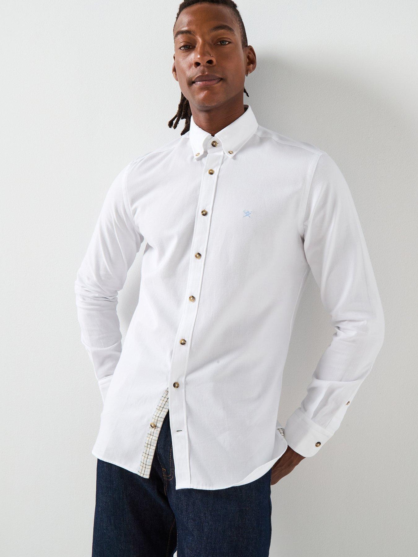 Hackett Flannel Trim Long Sleeve Shirt - White