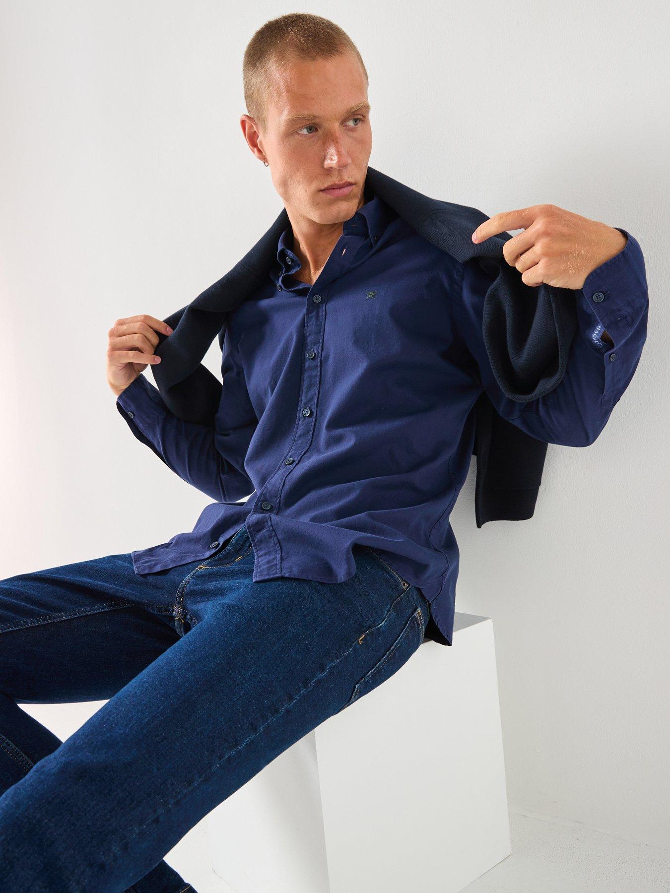 Image 3 of 6 of Hackett Garment Dye Plain Oxford Shirt - Navy