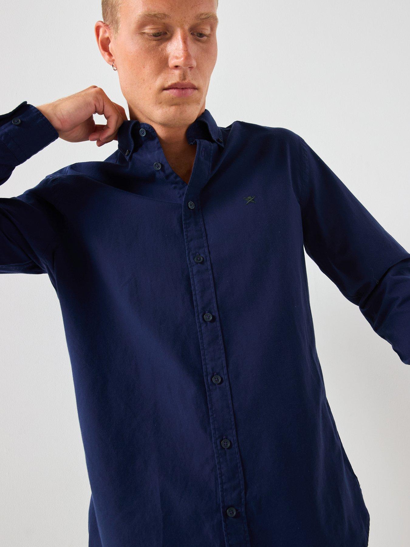 Image 4 of 6 of Hackett Garment Dye Plain Oxford Shirt - Navy