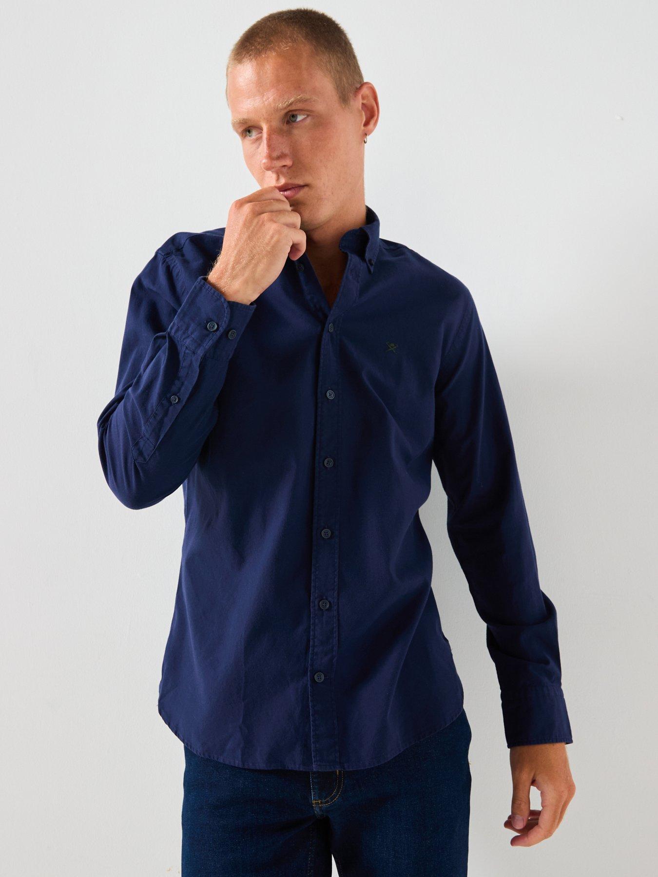 Image 5 of 6 of Hackett Garment Dye Plain Oxford Shirt - Navy