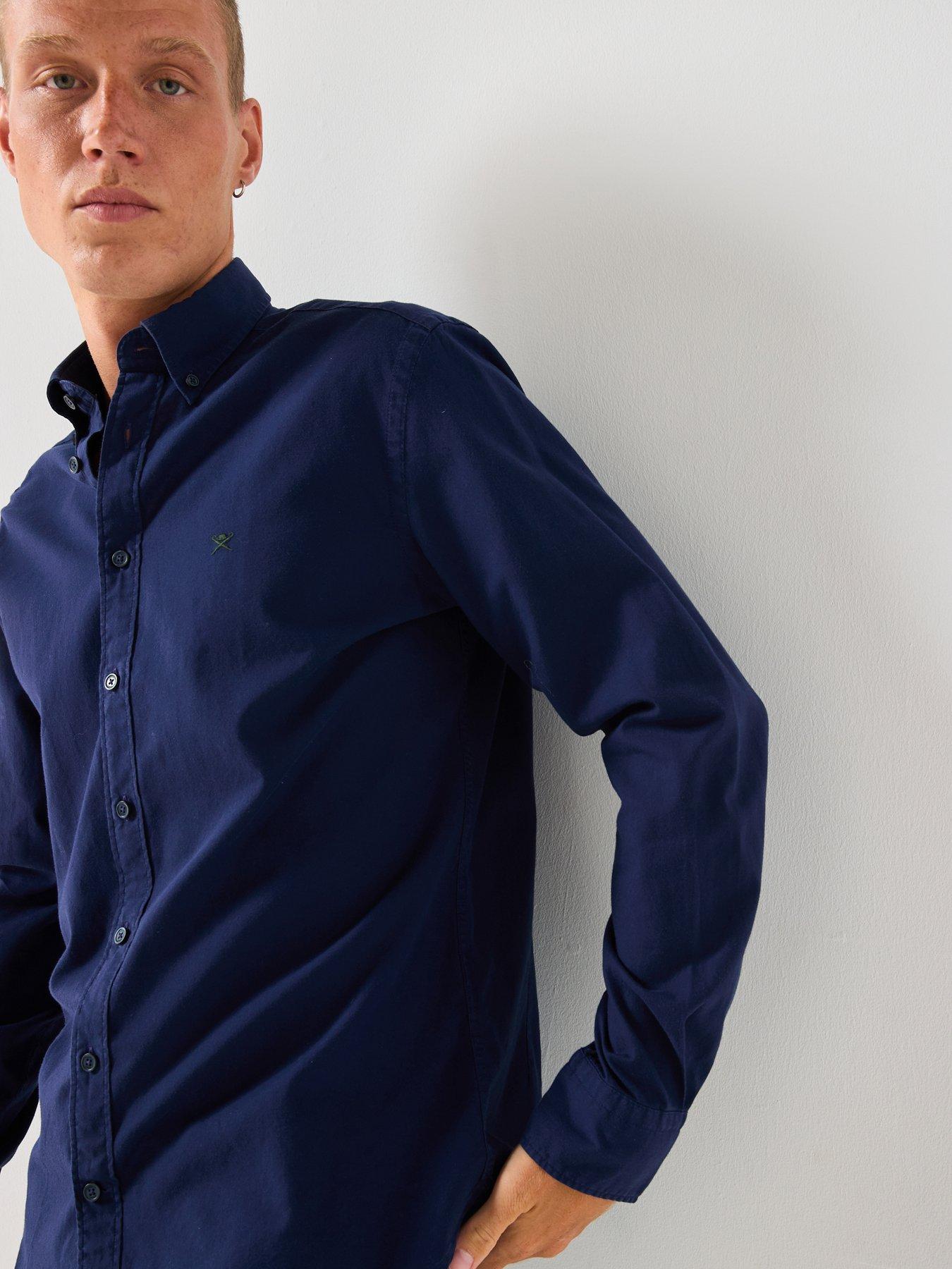 Image 6 of 6 of Hackett Garment Dye Plain Oxford Shirt - Navy