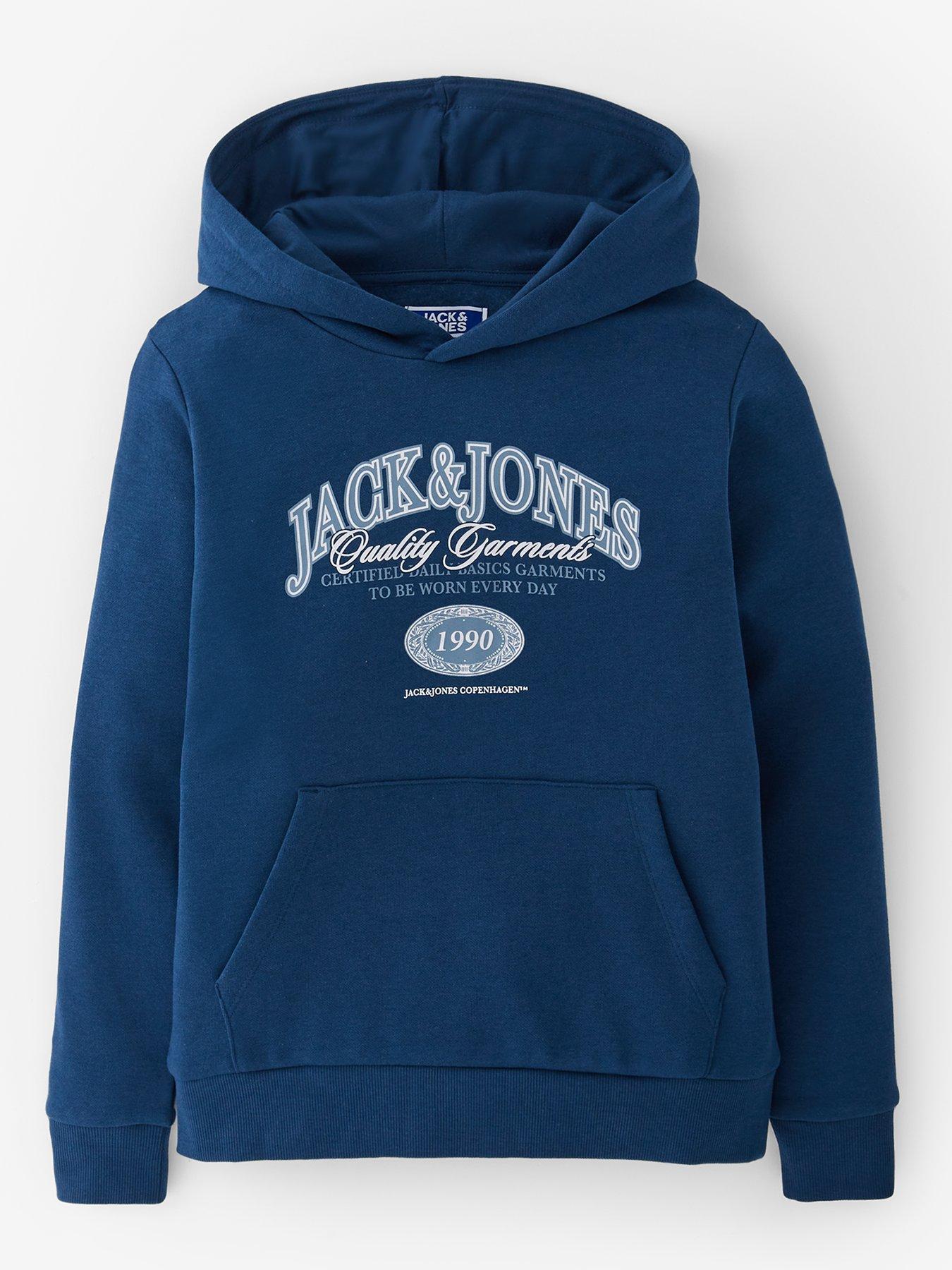 Image 1 of 4 of Jack & Jones Junior Boys Ari Branding Hoodie - Blue