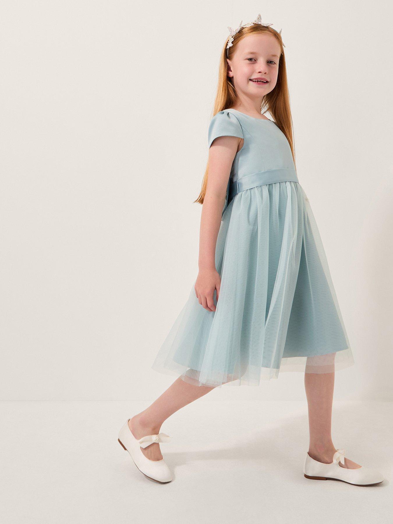 Monsoon Girls Satin Bridesmaid Dress - Light Green