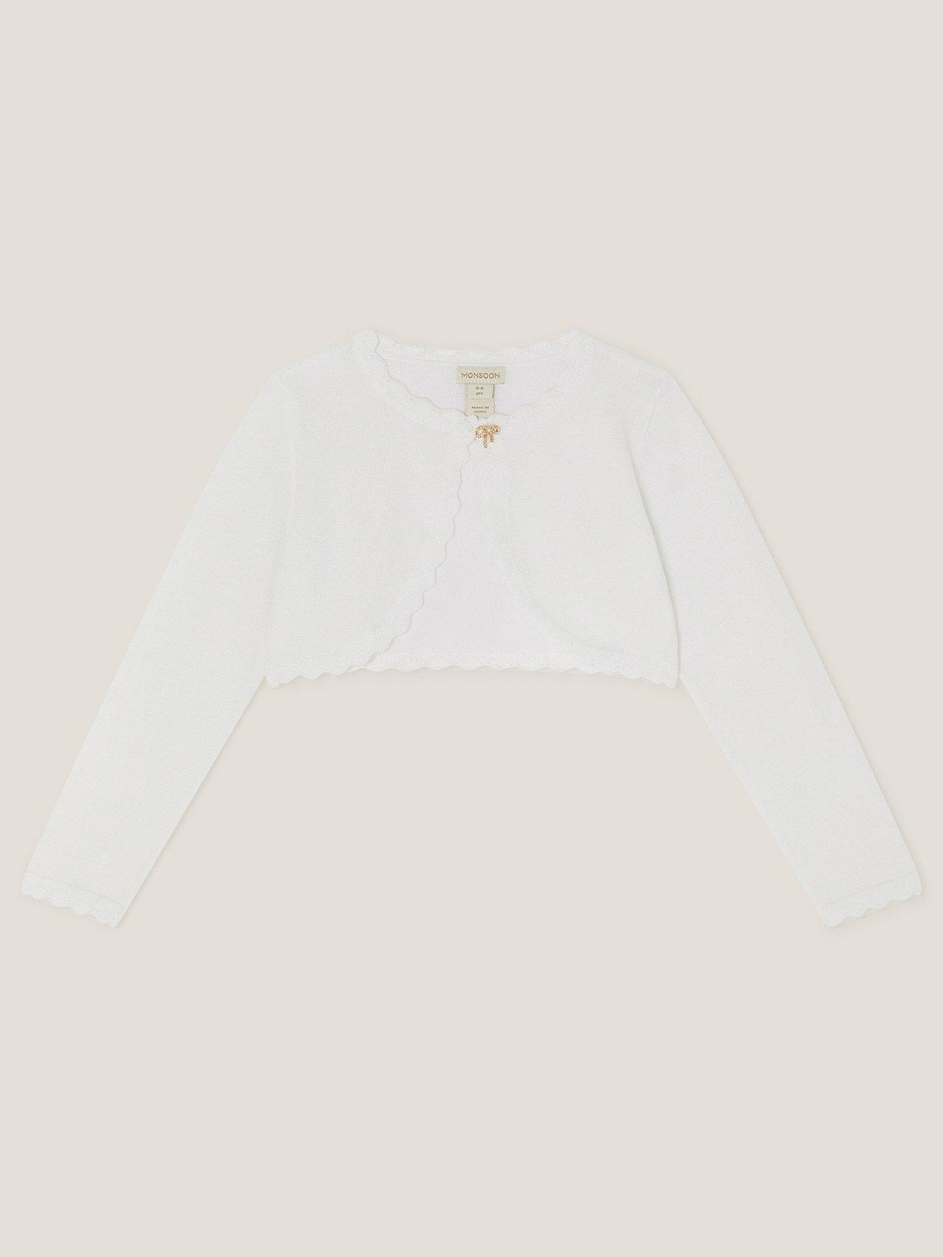 undefined Girls Bow Button Maeve Cardigan - Light Cream