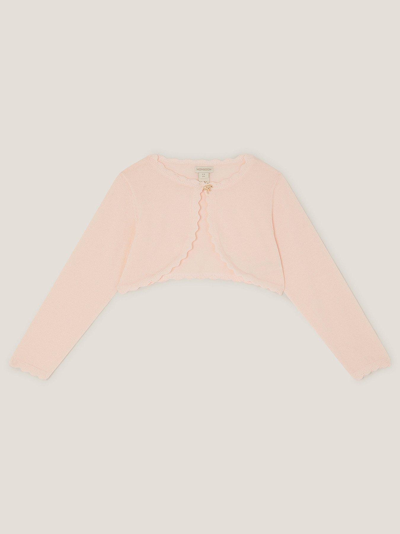 undefined Girls Bow Button Maeve Cardigan - Light Pink