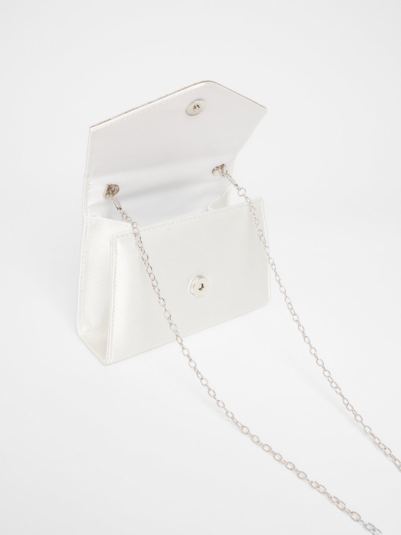  image of quiz-white-diamante-twist-handle-bag