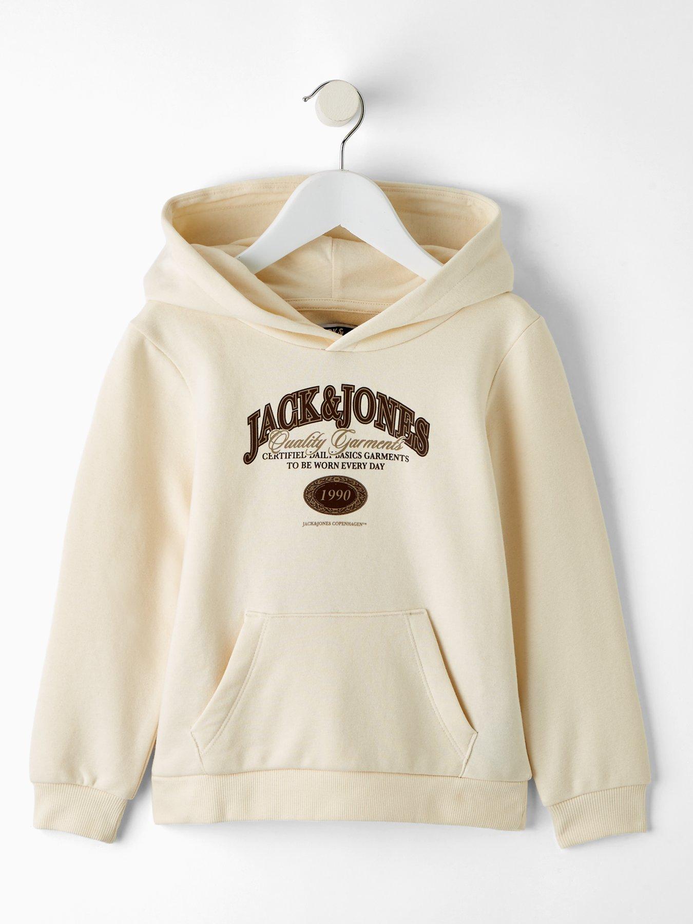 front image of jack-jones-mini-younger-boys-ari-branding-hoodie-cream
