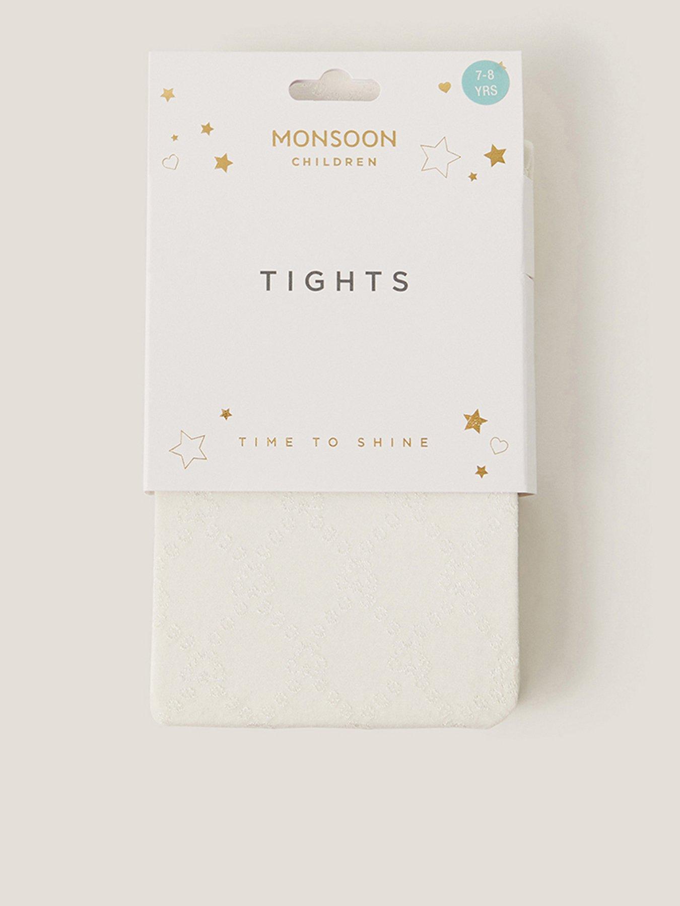 Image 1 of 3 of Monsoon Girls Plush Diamond Print Tights - Light Cream