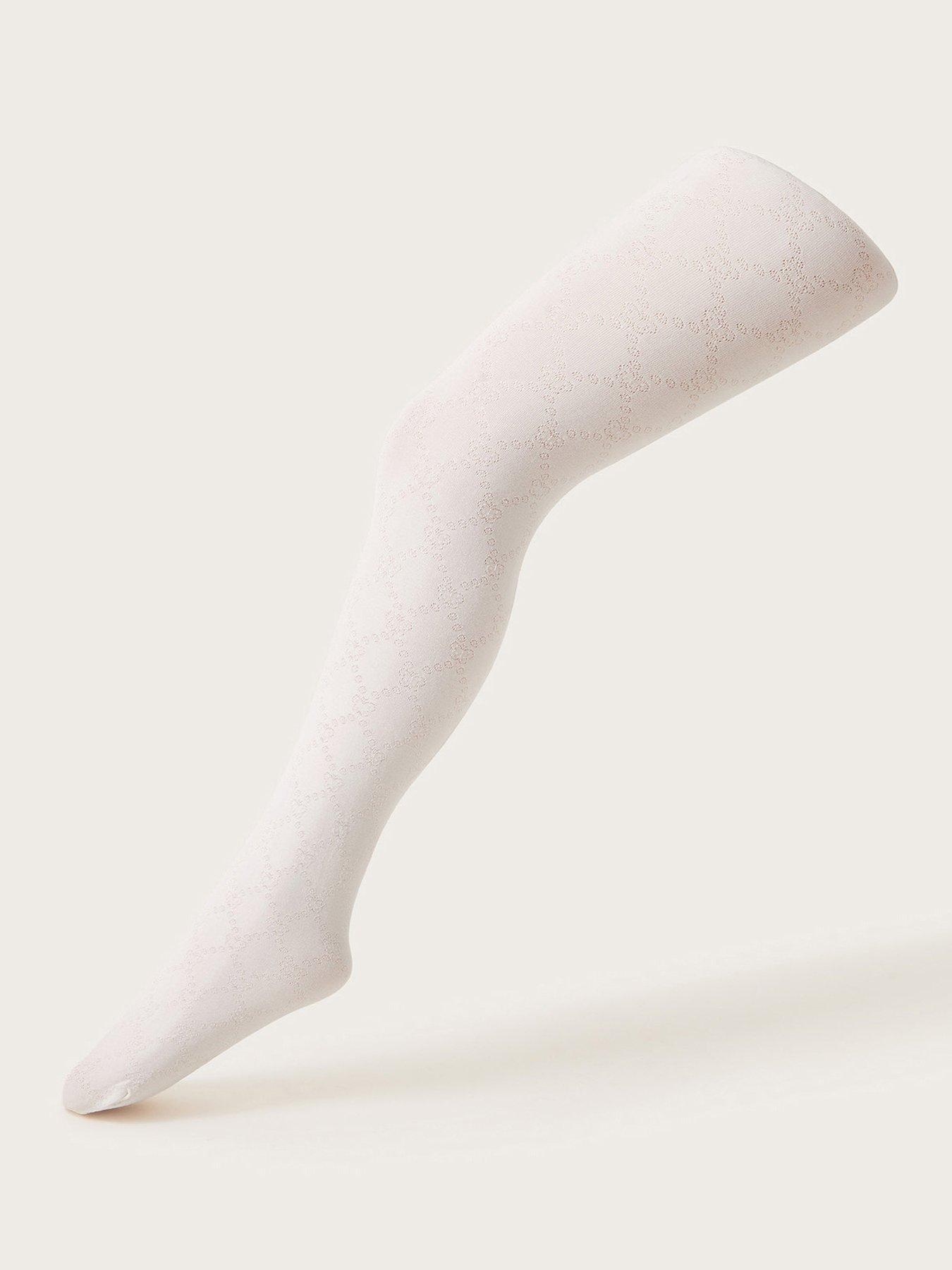 Image 2 of 3 of Monsoon Girls Plush Diamond Print Tights - Light Cream