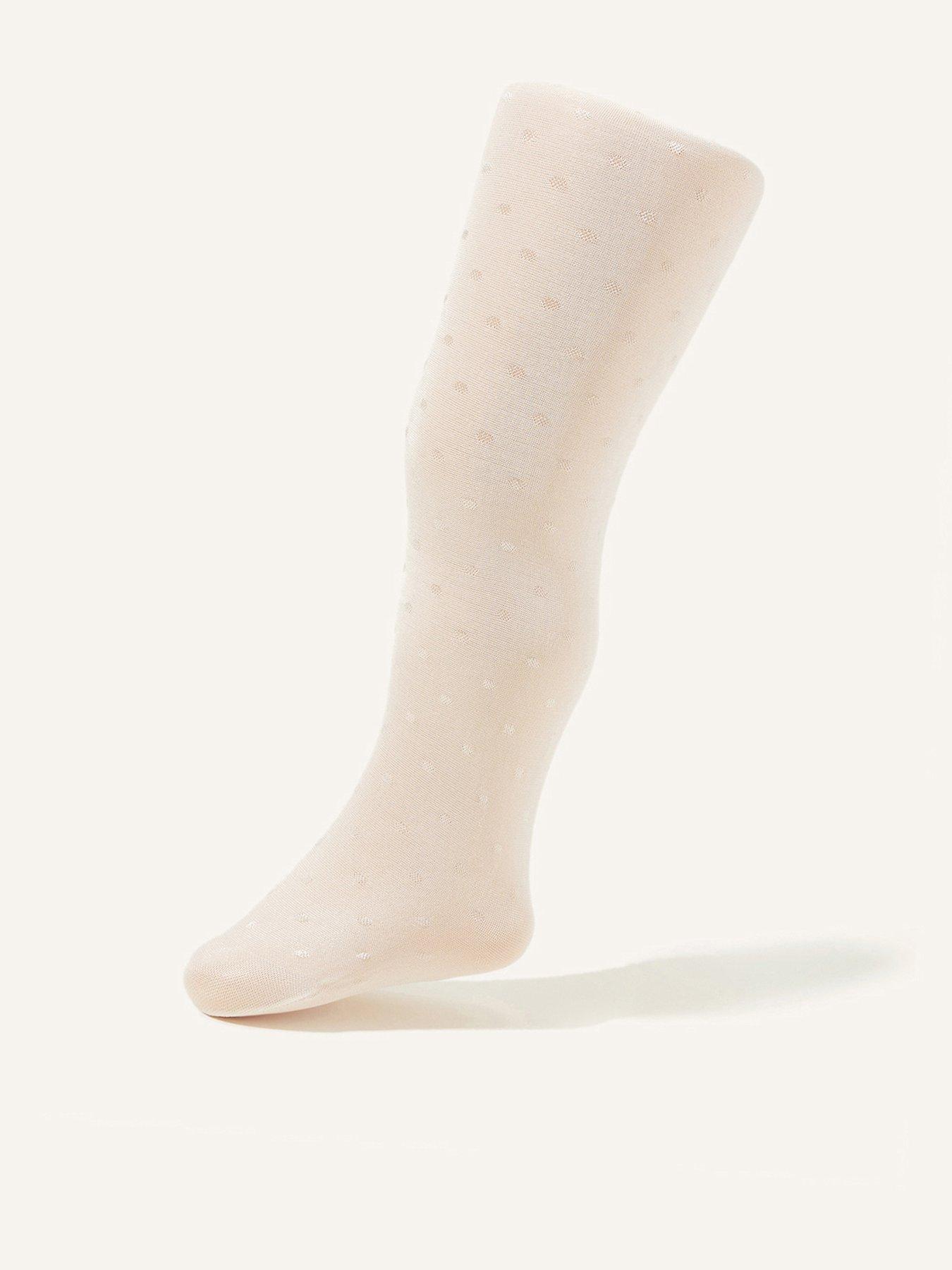 Image 1 of 3 of Monsoon Baby Girls Polka Dot Tights - Light Cream