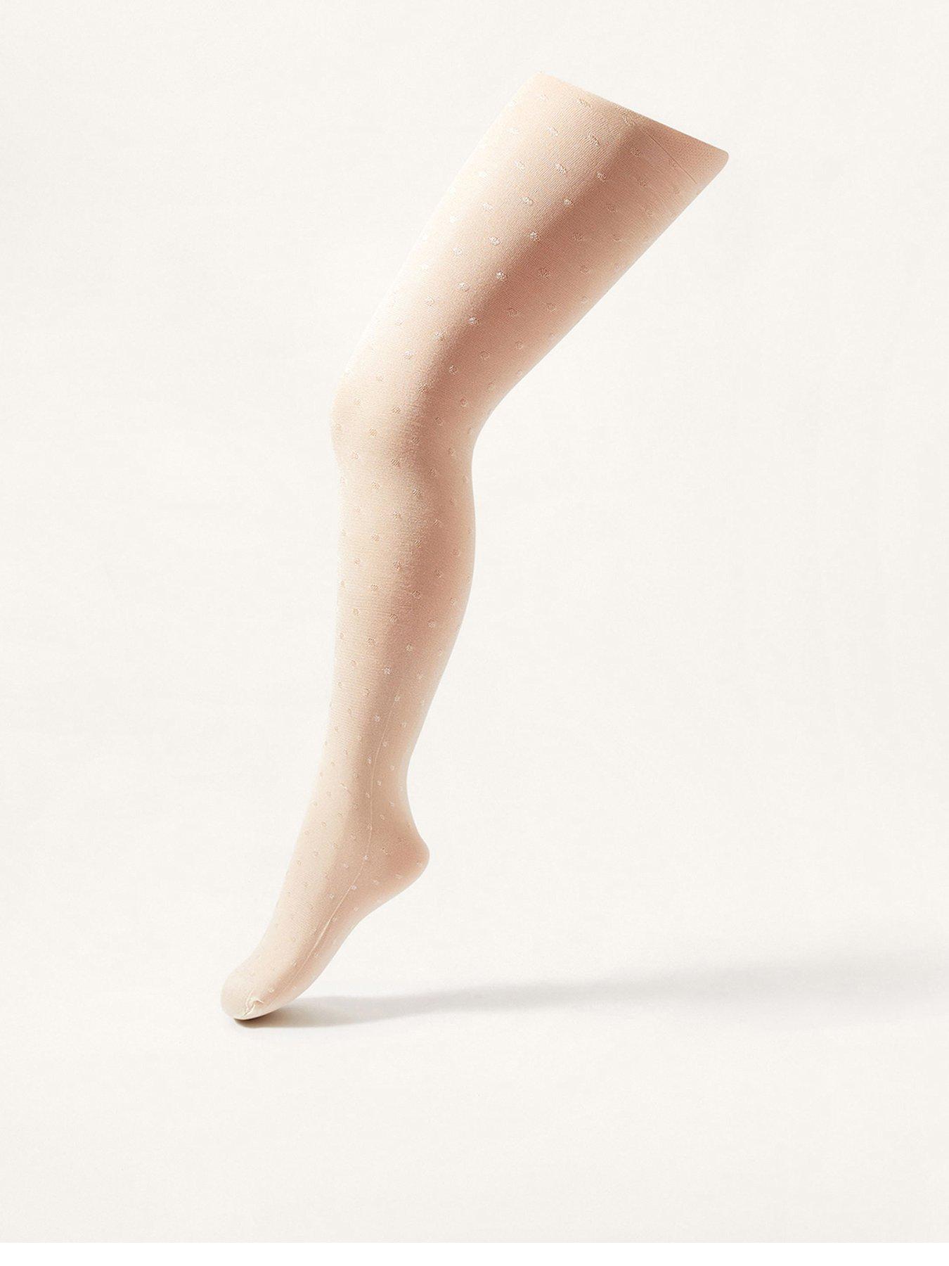Image 1 of 3 of Monsoon Girls Bridal Spot Tights - Light Cream
