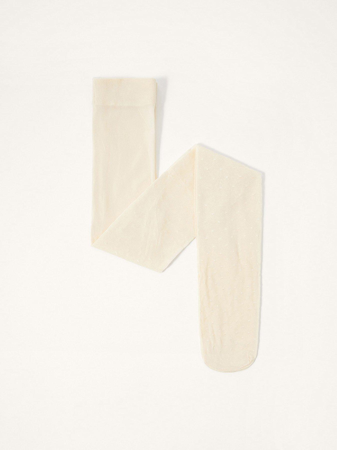 Image 2 of 3 of Monsoon Girls Bridal Spot Tights - Light Cream