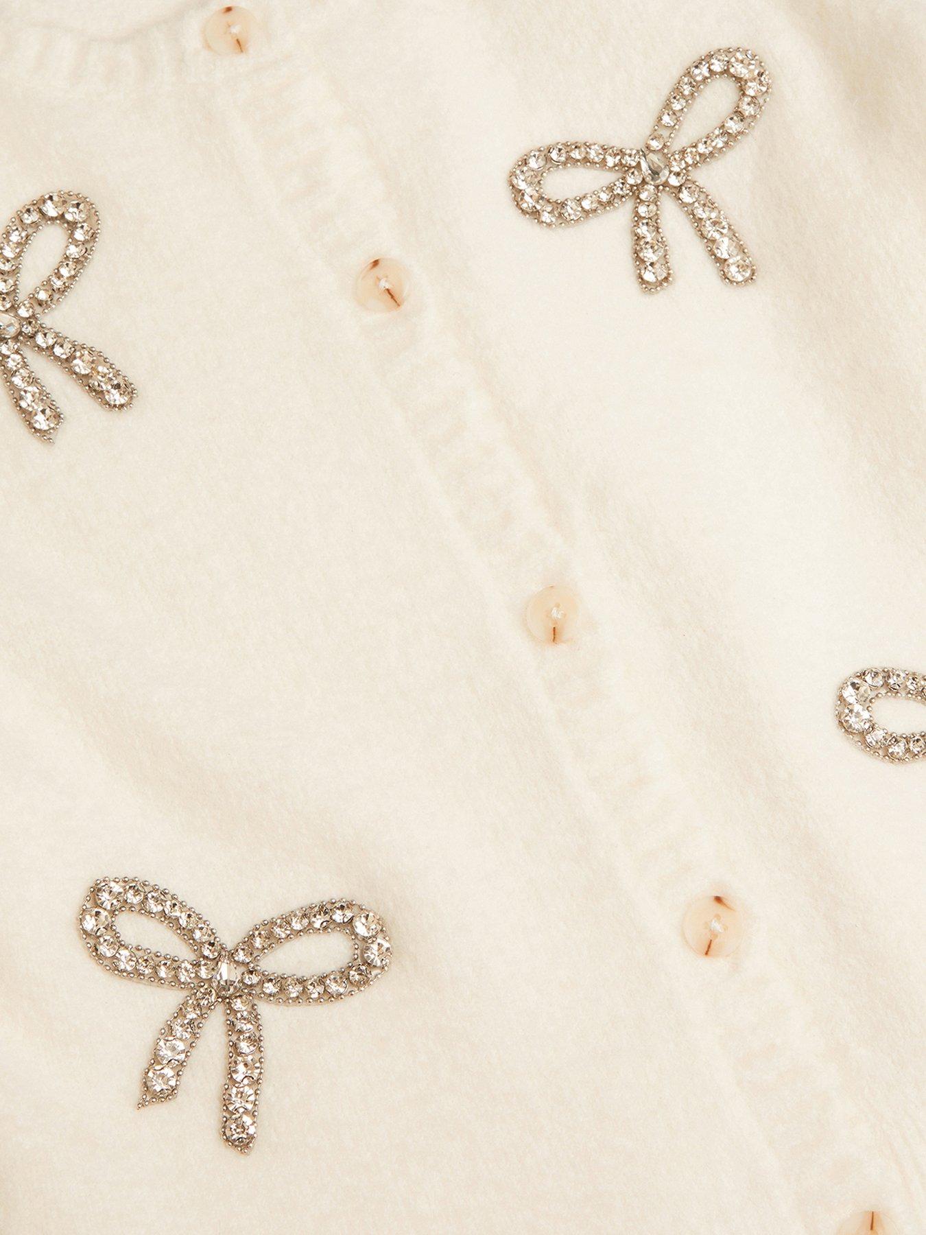 Monsoon Girls Hotfix Bow Knitted Cardigan Light Cream Littlewoods