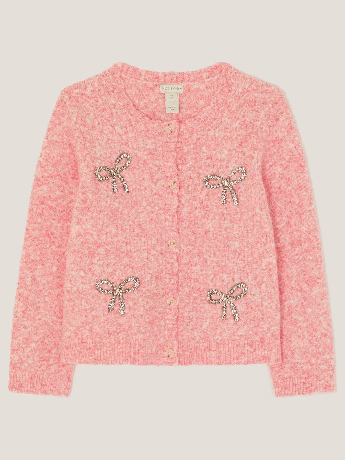Monsoon Girls Hotfix Bow Knitted Cardigan Pink Littlewoods