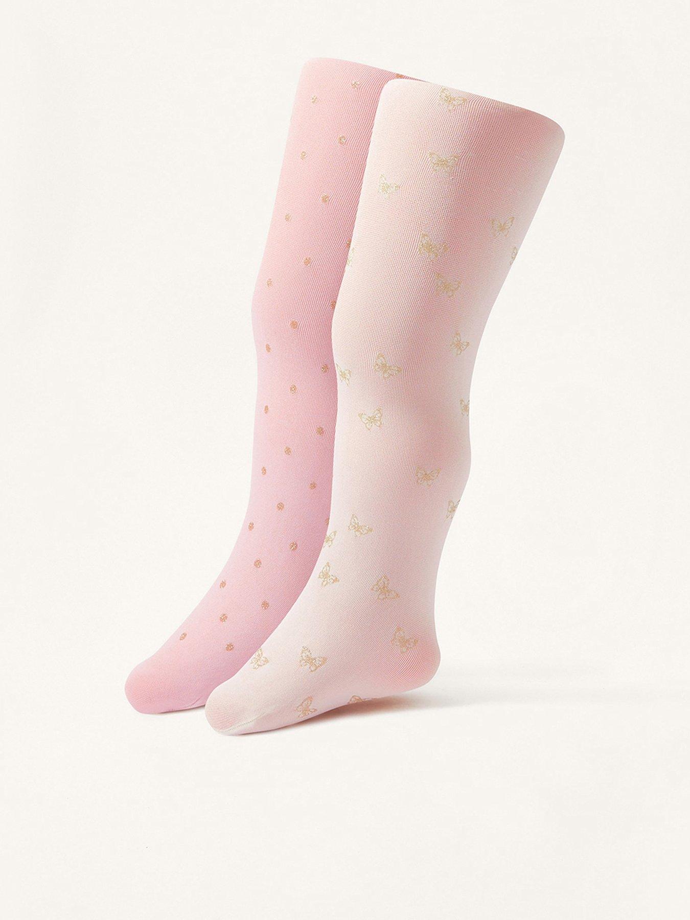 Image 1 of 3 of Monsoon Baby Girls 2 Pack Glittery Print Tights - Multi
